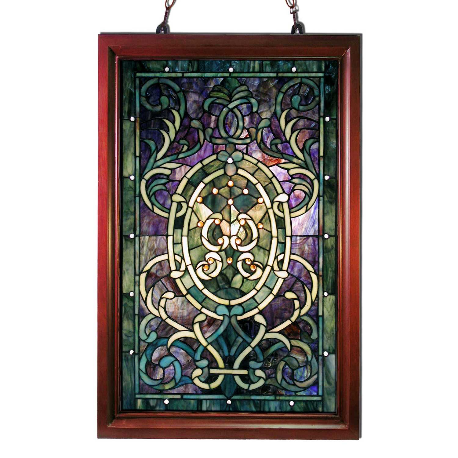 Tiffany-style Purple Wooden Frame Window Panel