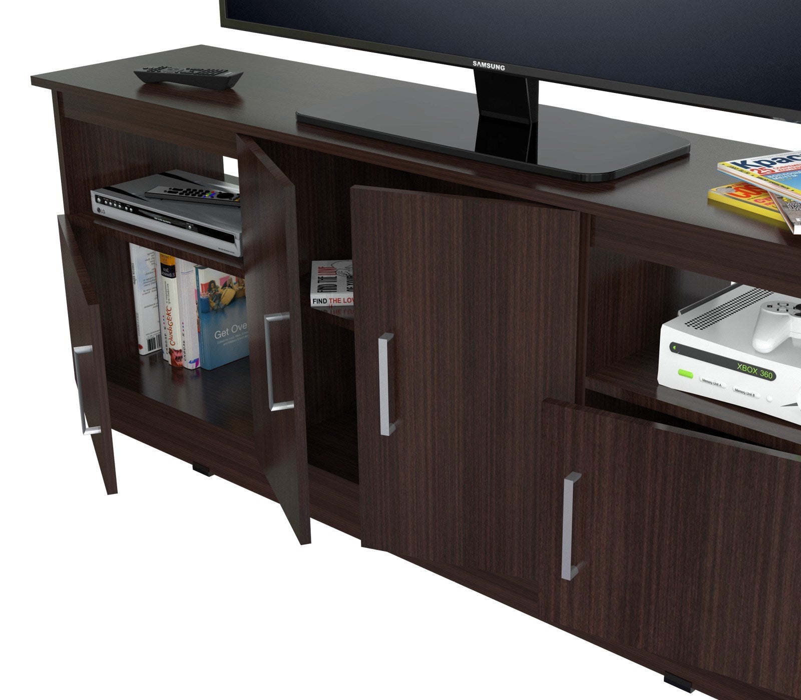 Espresso Finish Wood and Stainless Media Center TV Stand