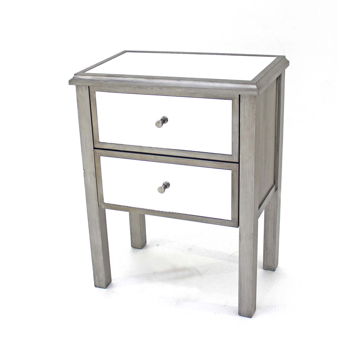 13.75 x 24 x 30.5 Silver Coastal 2 Drawer Mirrored - End Table