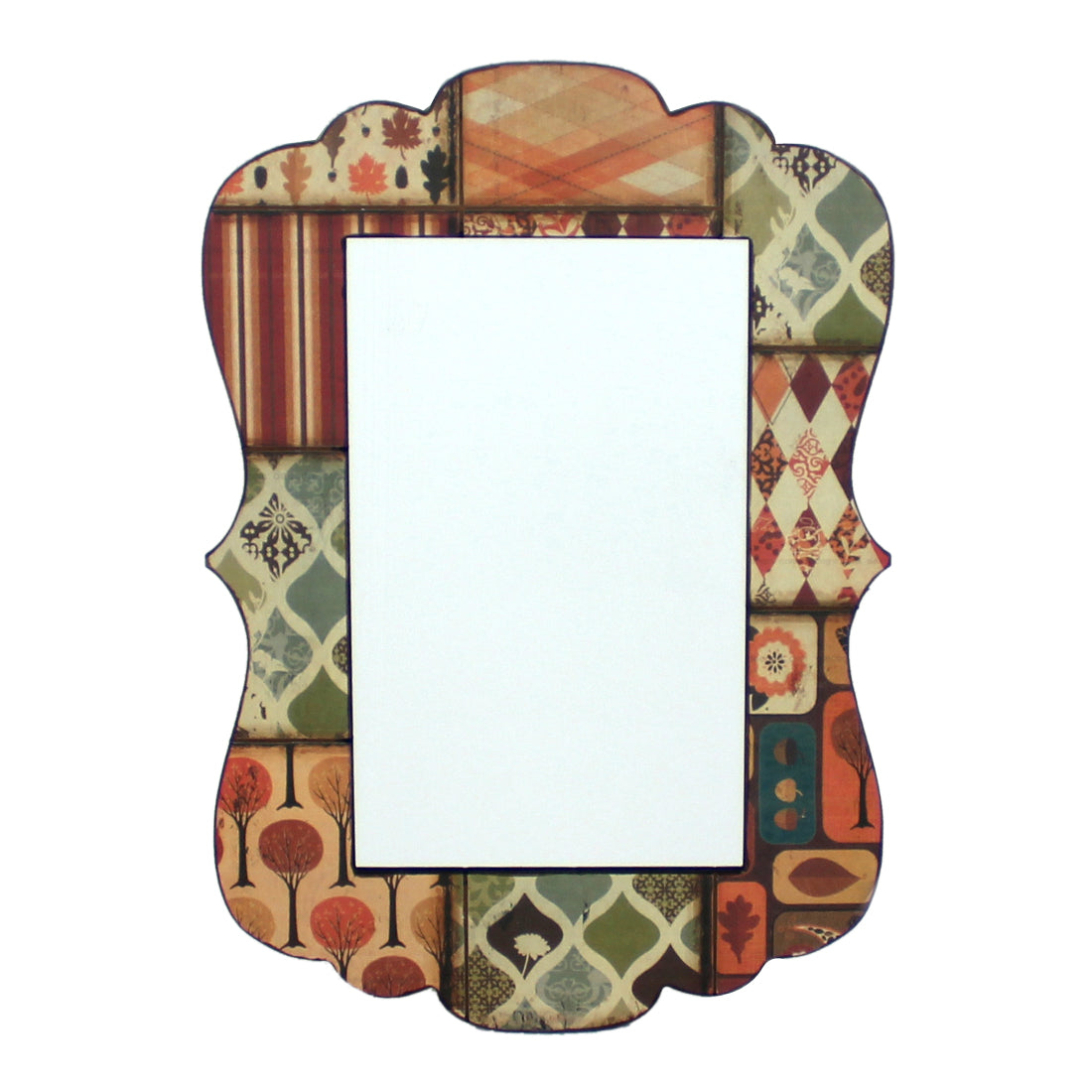 Green and Orange Vintage Patchwork Hanging Wall Mirror