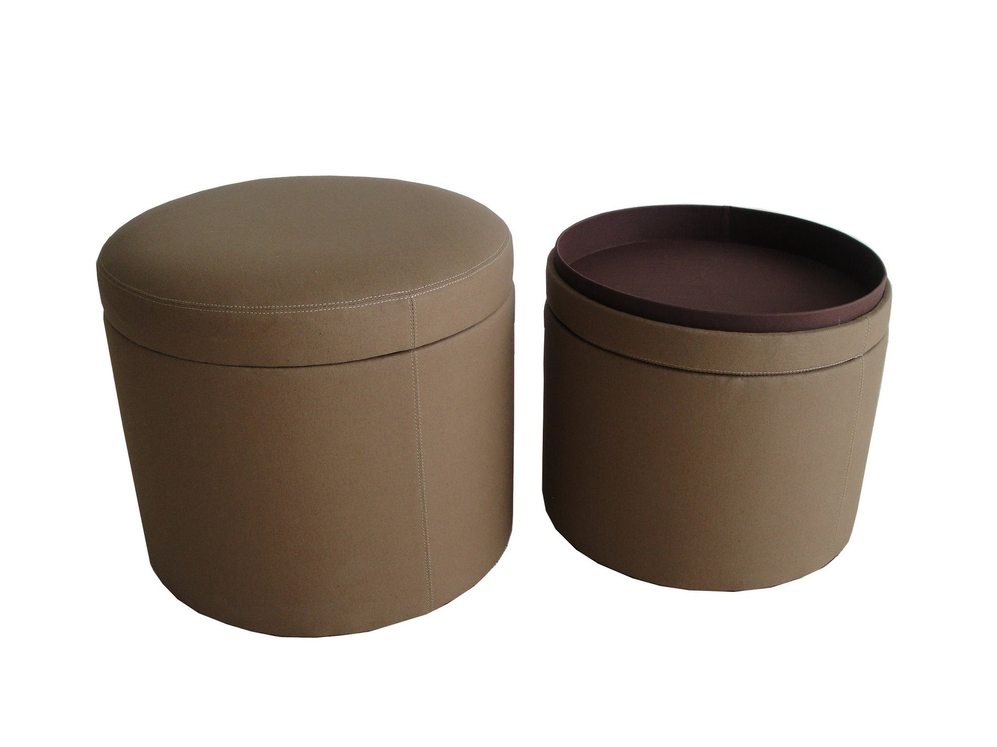 1 x 19 x 19 Tan Canvas Round Storage  Ottoman