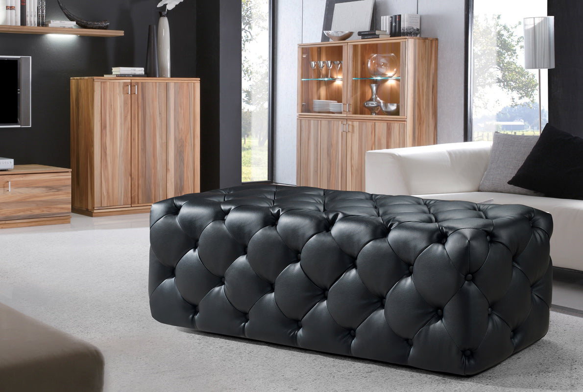 54' Black Eco Leather Tufted Ottoman or Bench