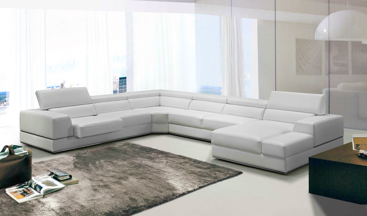 36' White Bonded Leather  Foam  and Steel Sectional Sofa