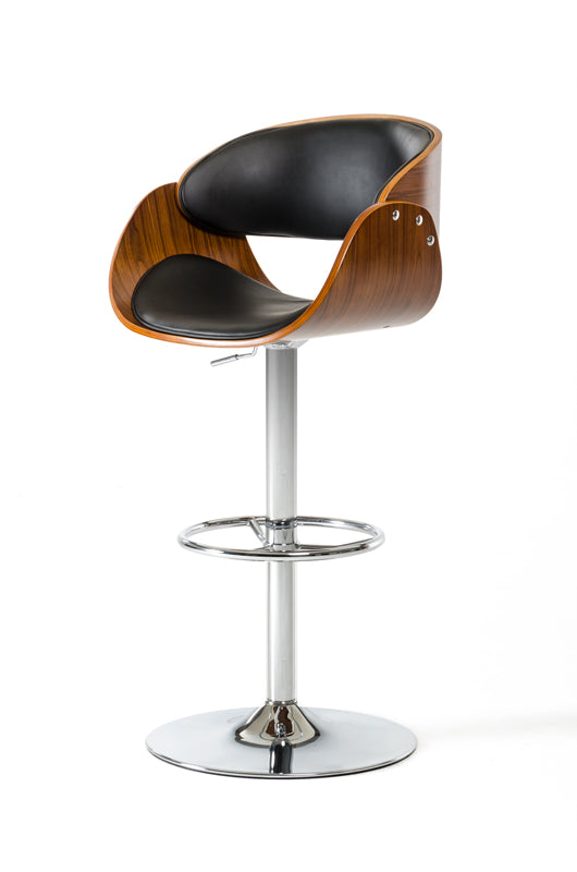 36' Black Leatherette  Veneer  and Steel Bar Stool