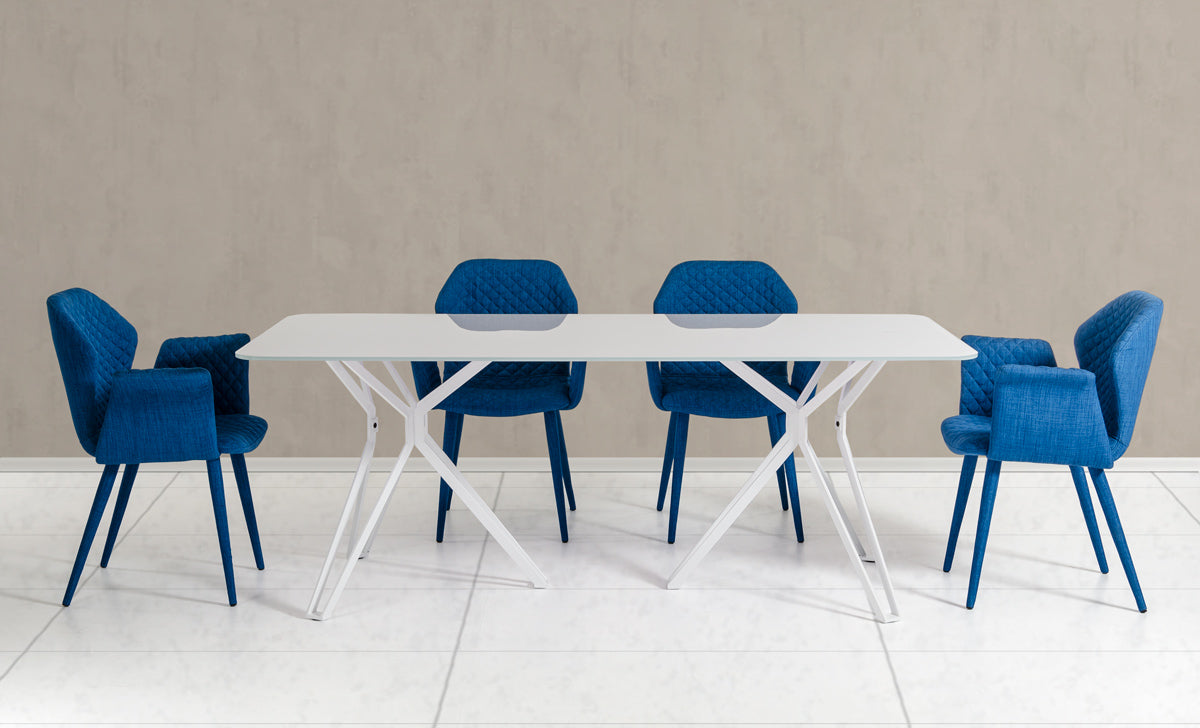 30" White Glass and Metal Dining Table