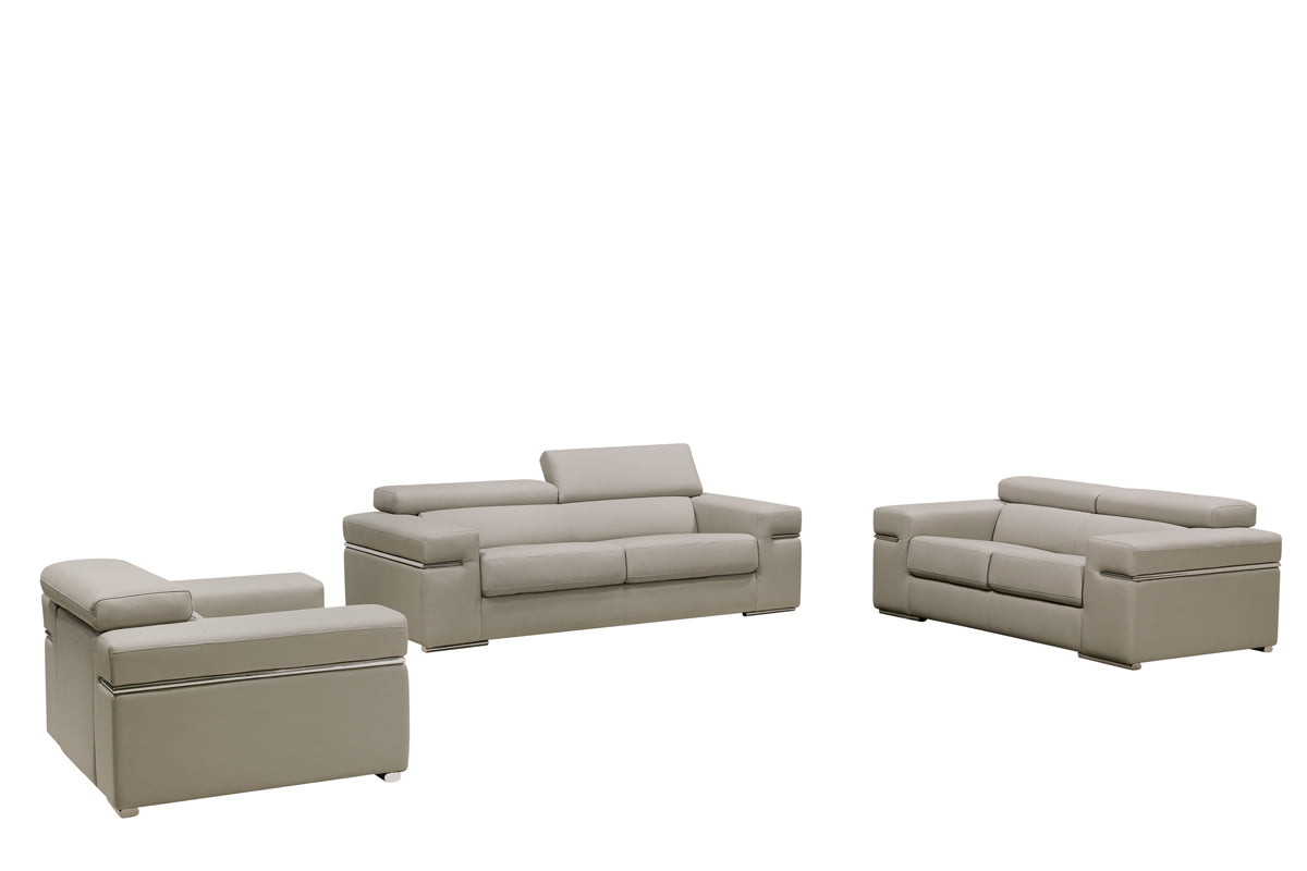 34' Light Grey Bonded Leather  Foam  Wood  and Steel Sofa Set