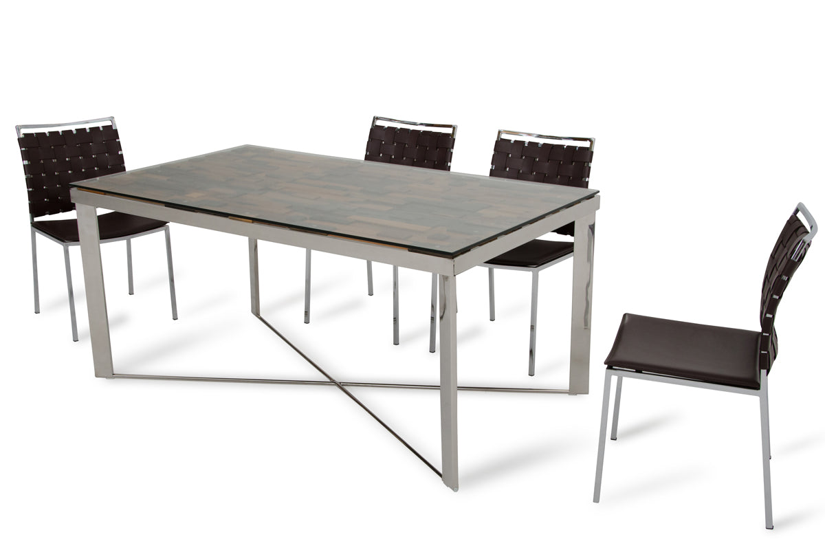 30' Wood  Steel  and Glass Dining Table