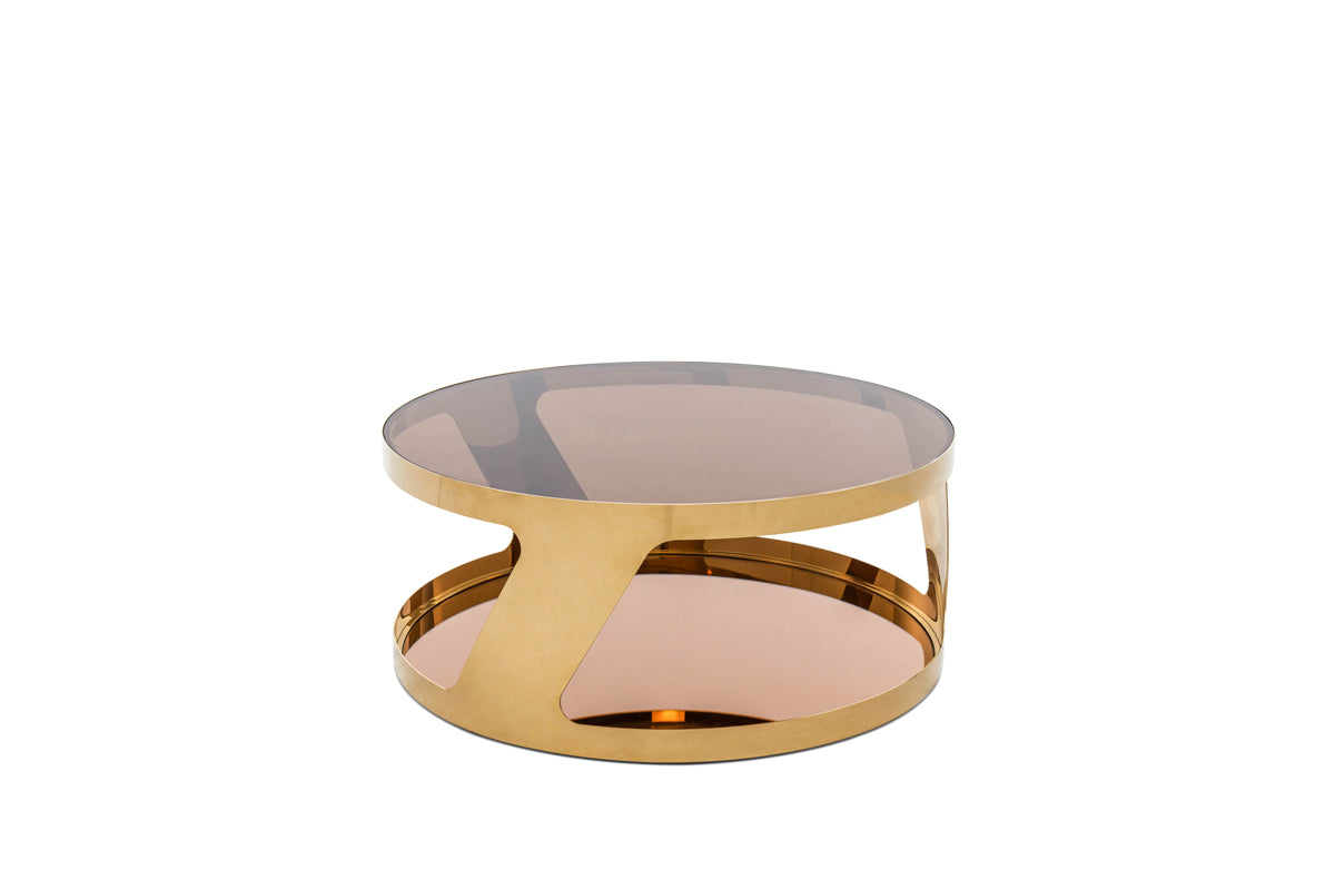 15' Gold Steel and Glass Round Coffee Table