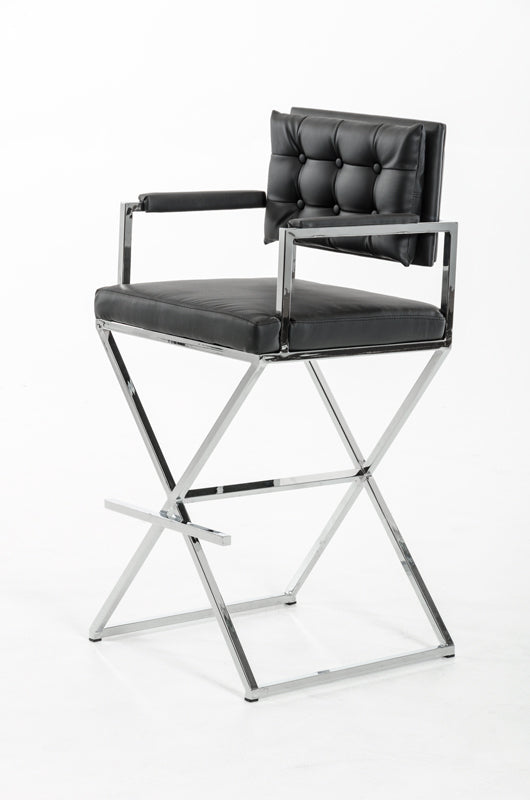 43' Black Leatherette and Steel Bar Stool