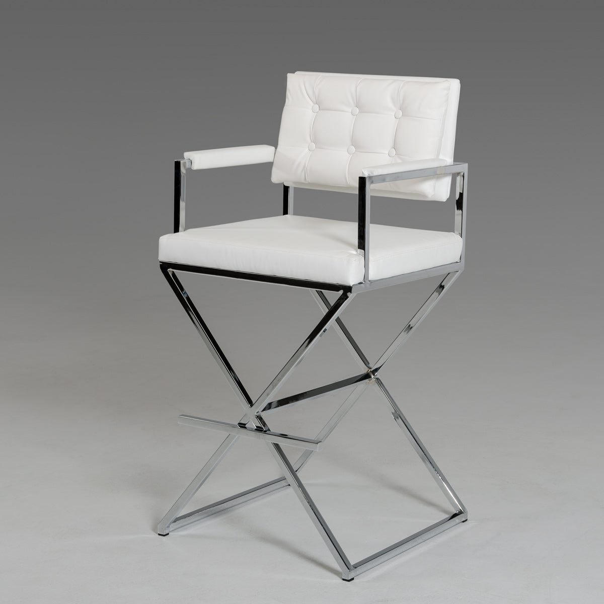 43' White Leatherette and Steel Bar Stool