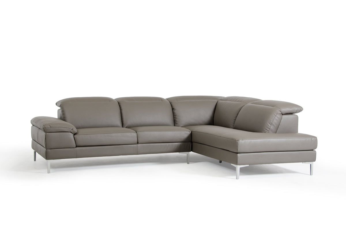 48' Grey Eco Leather  Wood  Steel  and Foam Sectional Sofa