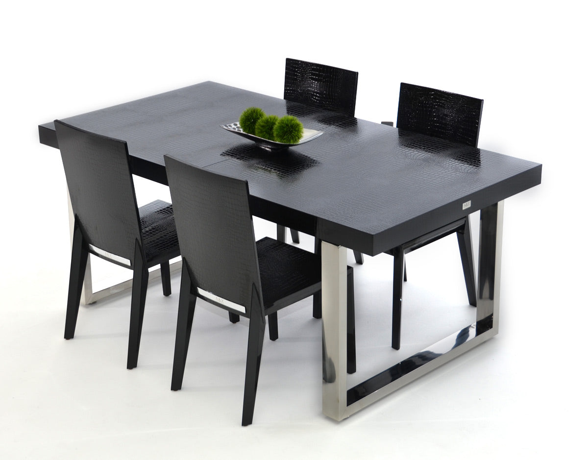 30' Black Crocodile Lacquer MDF Dining Table with Stainless Steel Legs