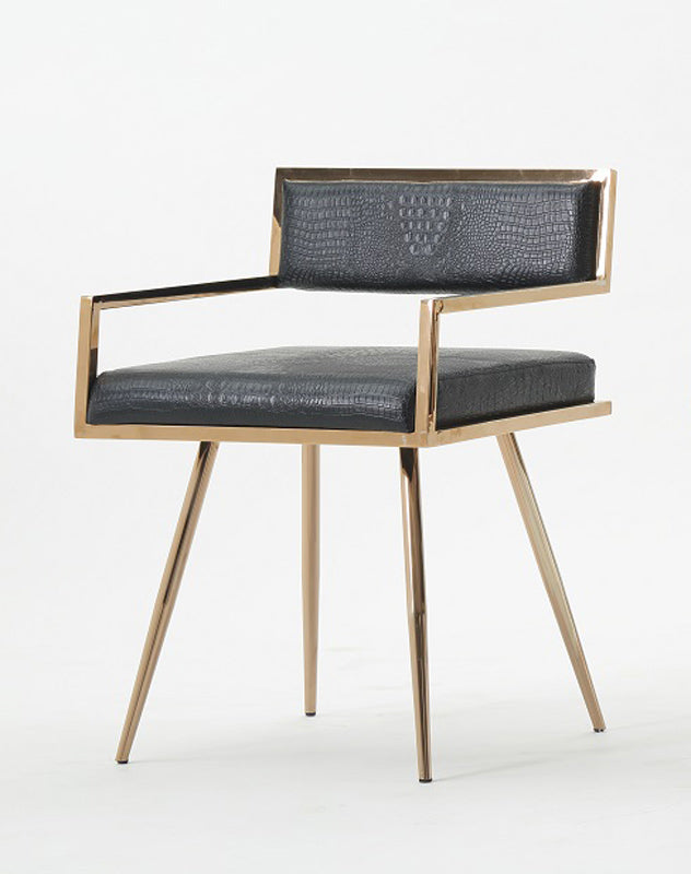 30' Black Leatherette and Rosegold Stainless Steel Dining Chair