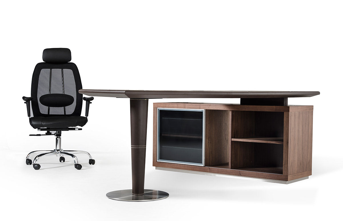 29.5' Leatherette and Veneer Office Desk with a Side Storage Cabinet