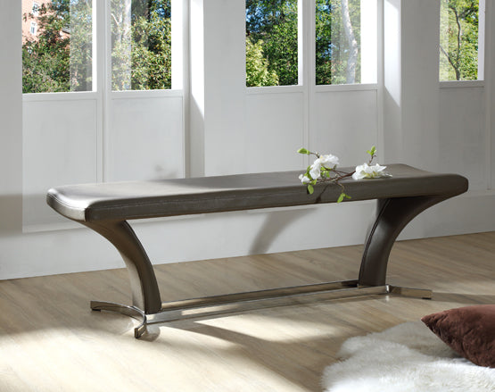 18' Grey Leatherette and Steel Dining Bench