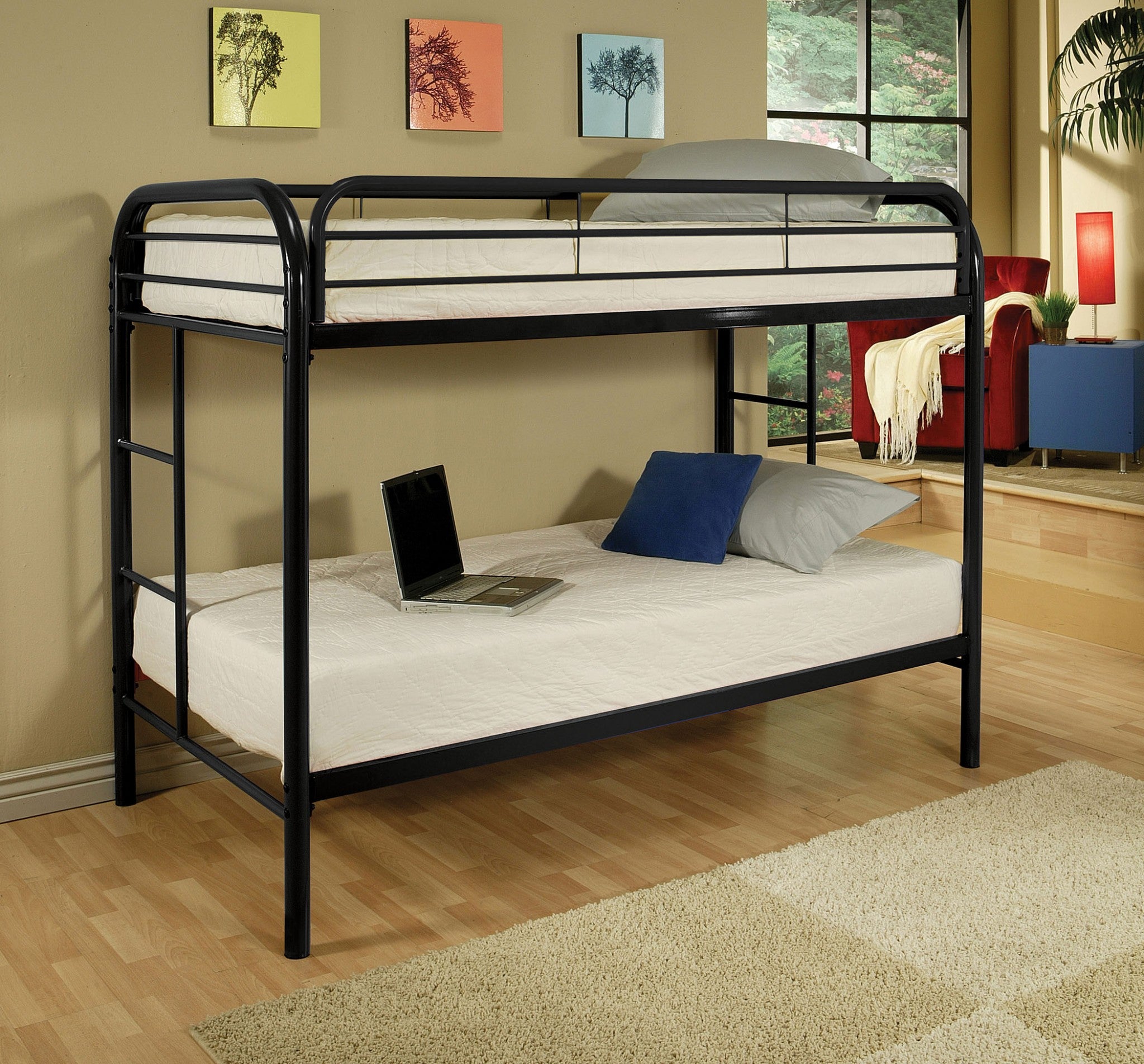 78' X 41' X 60' Twin Over Twin Black Metal Tube Bunk Bed