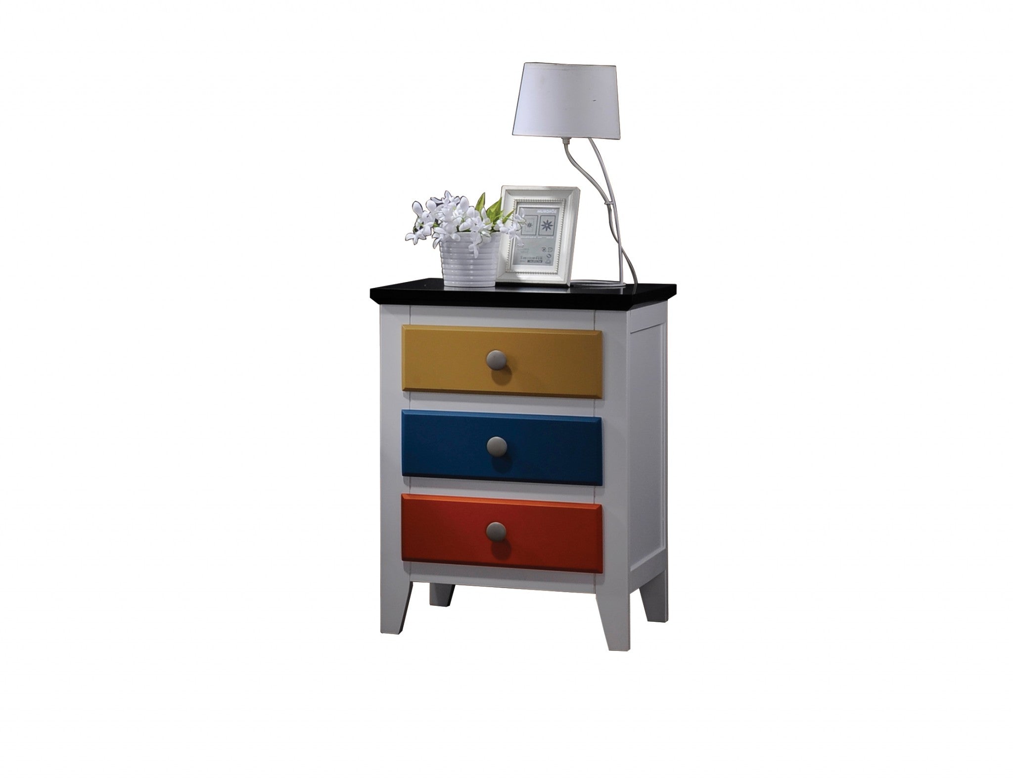 Nightstand, White & Multi-Color - Mdf & Poplar Wood White & Multi-Color