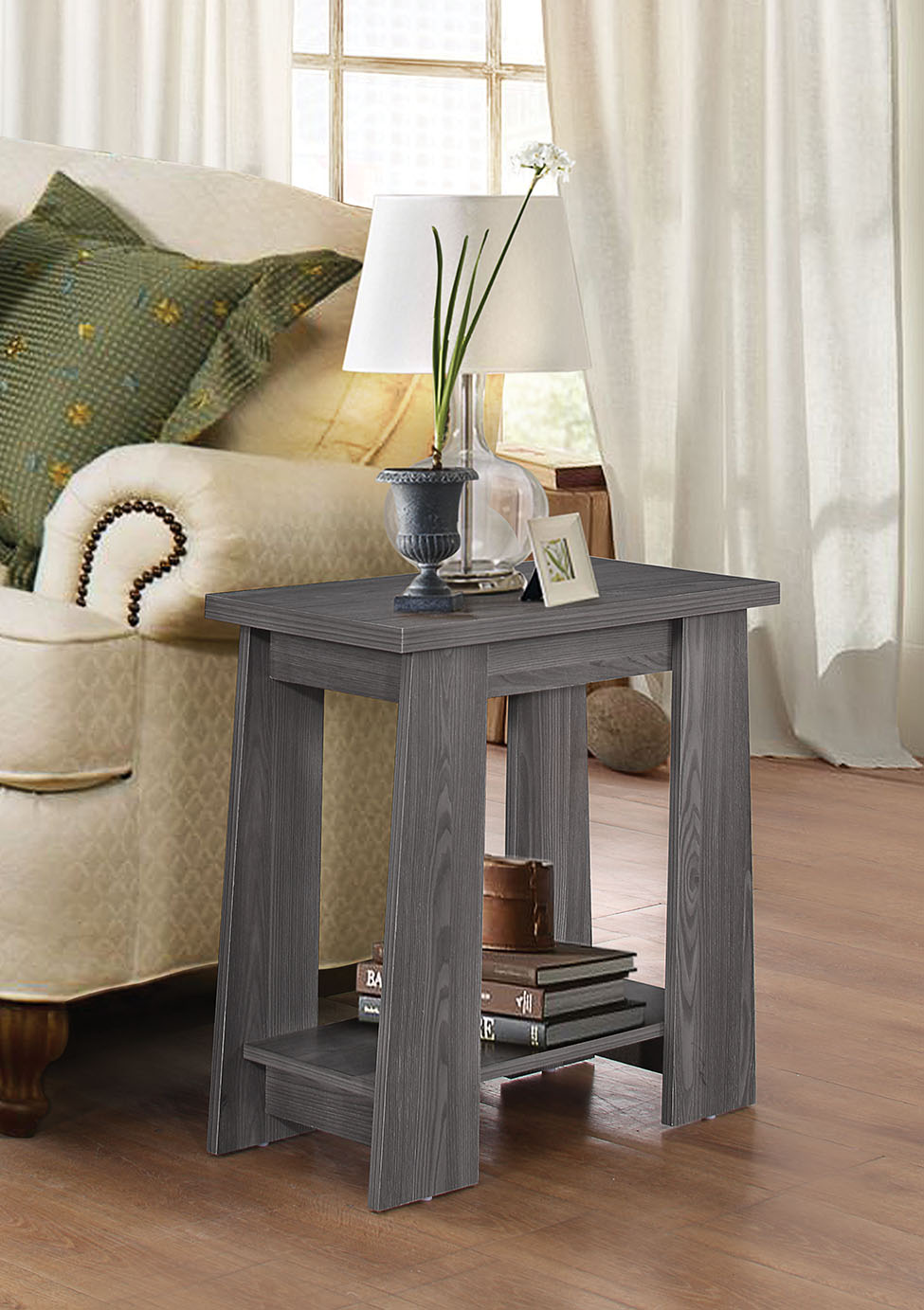 Side Table, Dark Gray Oak - Particle Board w/Paper Ve Dark Gray