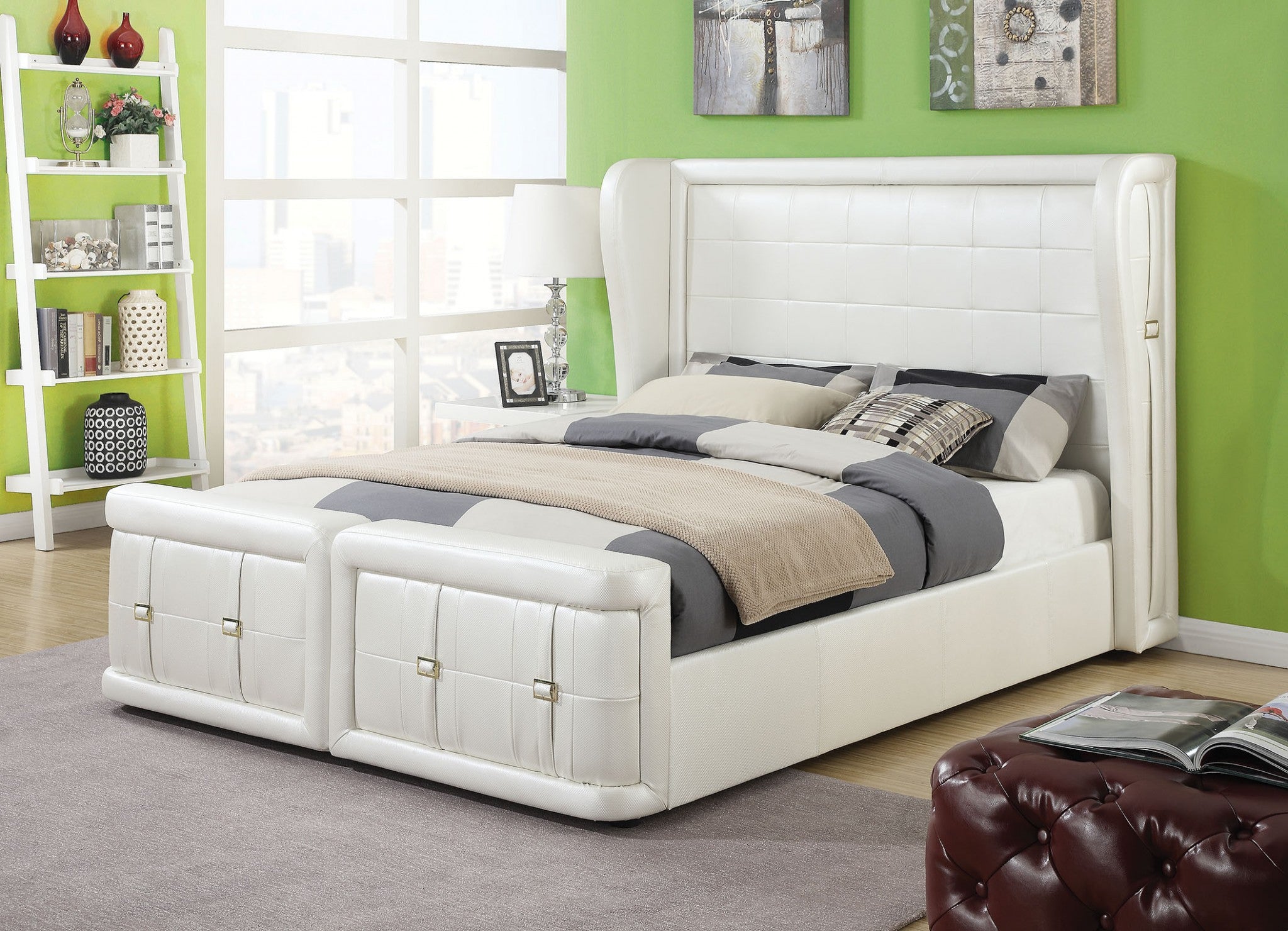 King Bed, Pearl White Pu - Pu, Ca Foam (Tb117) Pearl White Pu