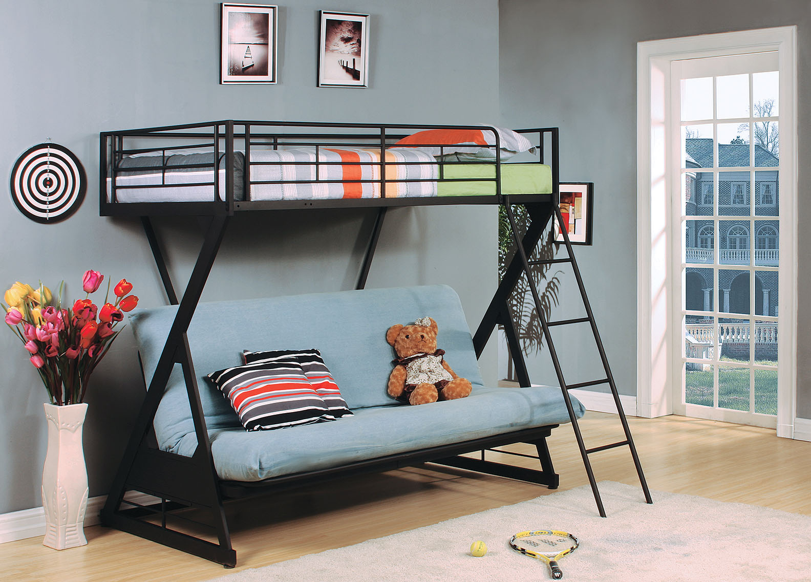 Twin/Full/Futon Bunk Bed, Sandy Black - Steel Tube Sandy Black