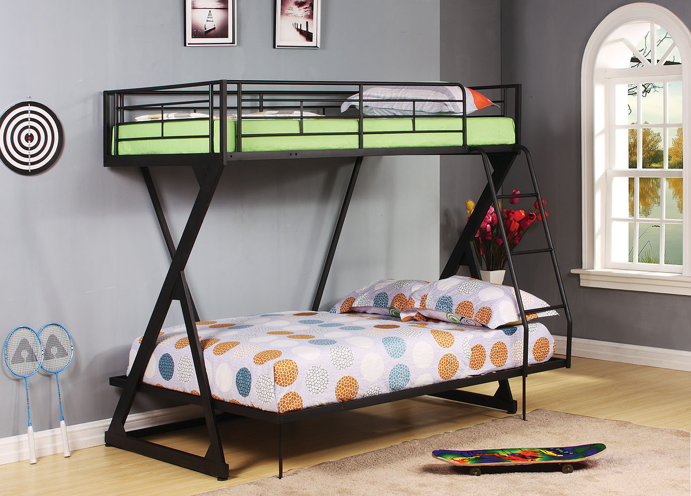 Twin/Full Bunk Bed, Sandy Black - Steel Tube Sandy Black