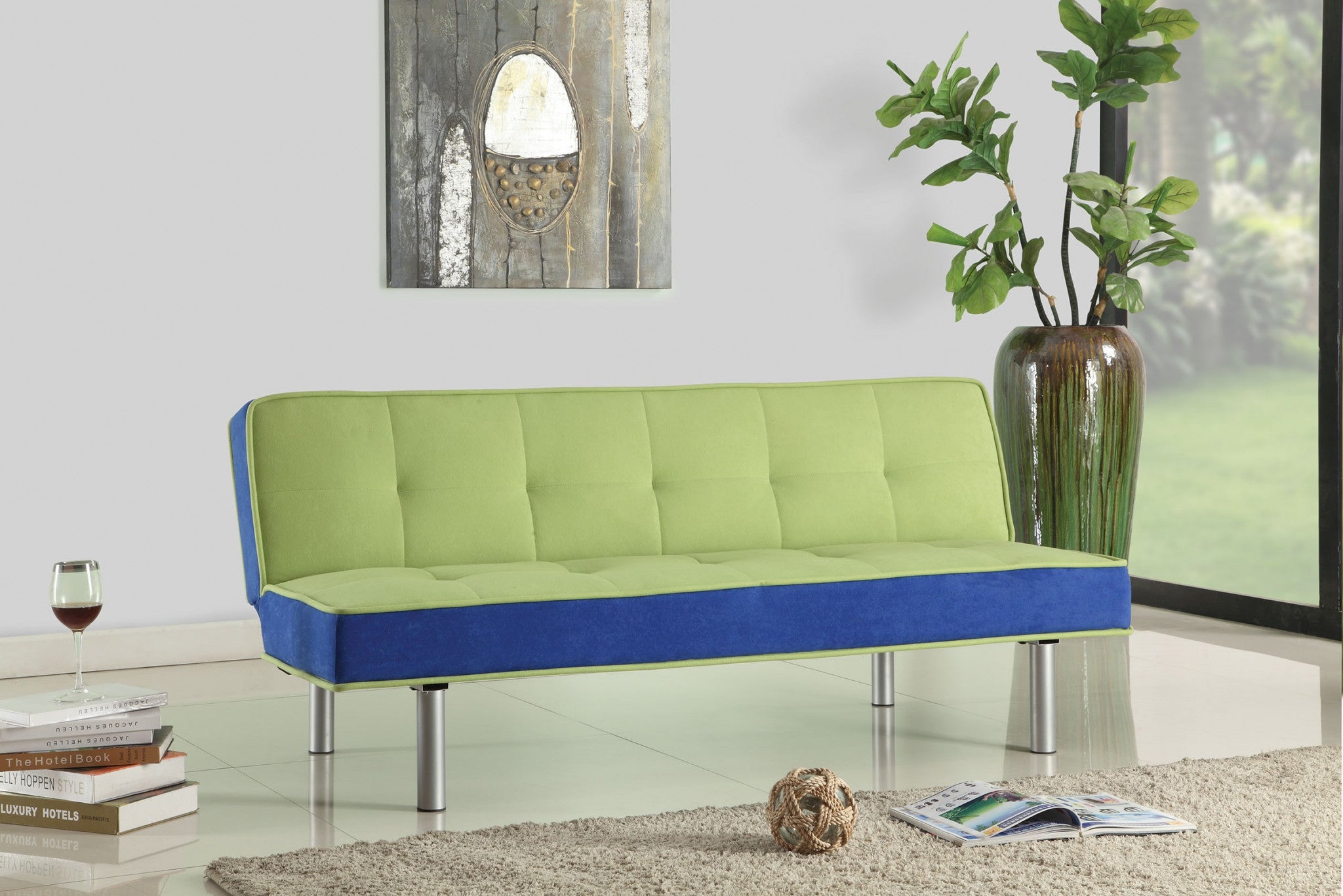 66' X 18' X 29' Green And Blue Flannel Adjustable Couch