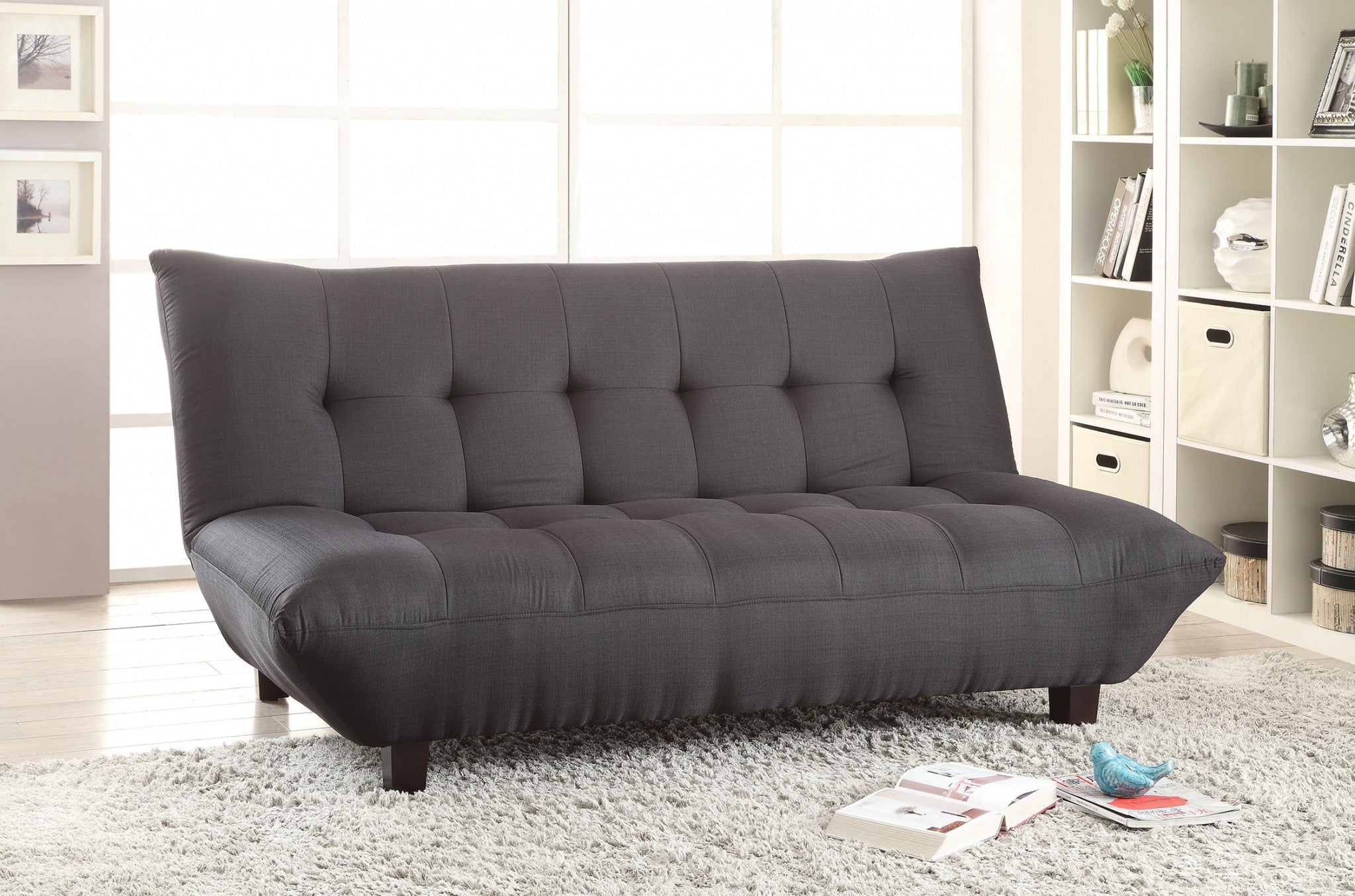 Adjustable Sofa, Black Linen - Foam, Memory Foam, Simian Black Linen