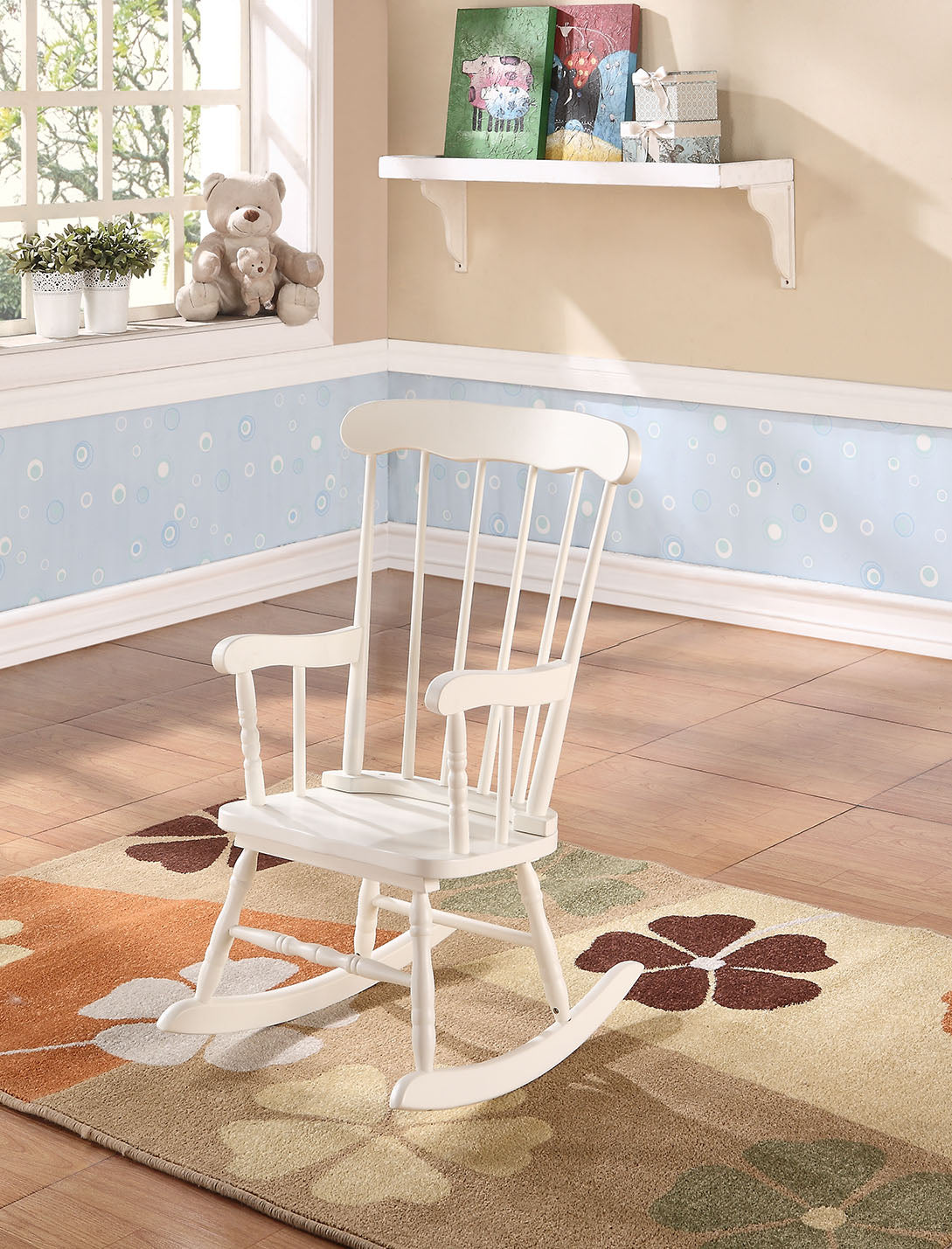 Tall White Wooden Rocking Chair For Children