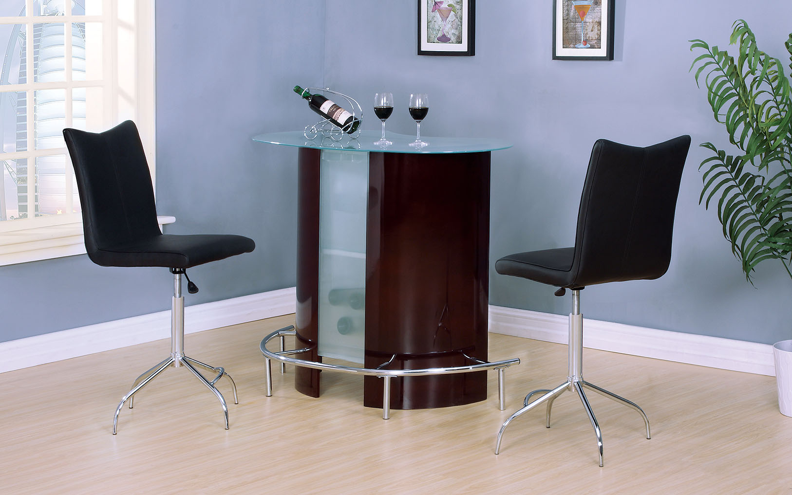 Bar Chair With Swivel & Lift (Set-2), Black Pu & Chrome - Metal Tube, Pu, Fr Foam Black Pu & Chrome