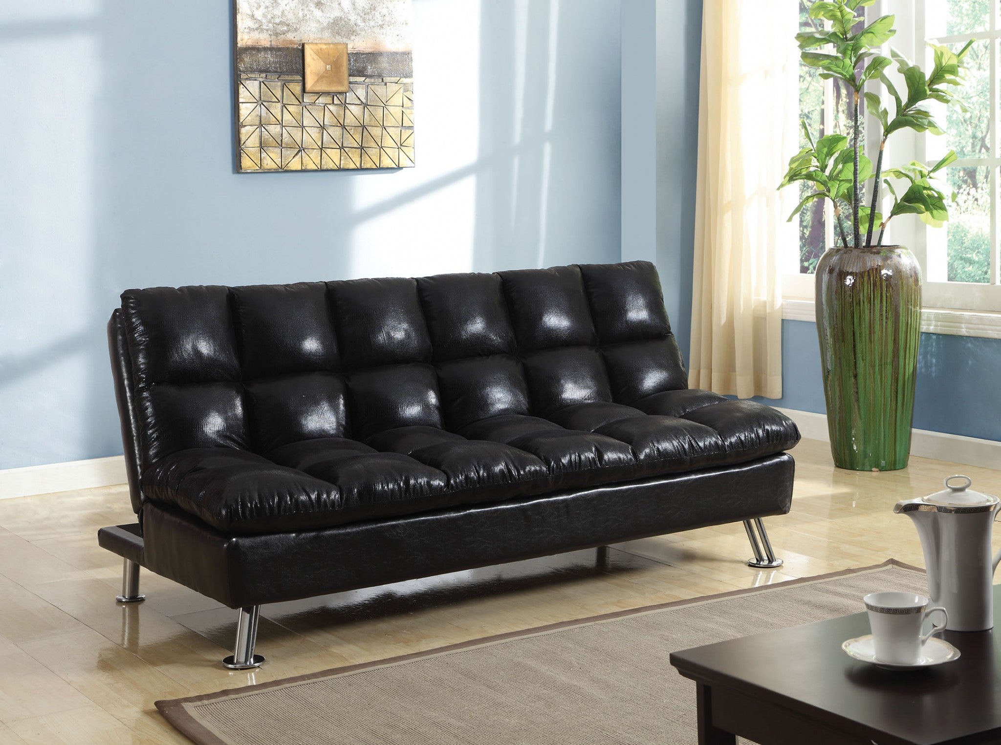 Adjustable Sofa Black Polished Microfiber - Polished Microfiber Black Polished Microfiber