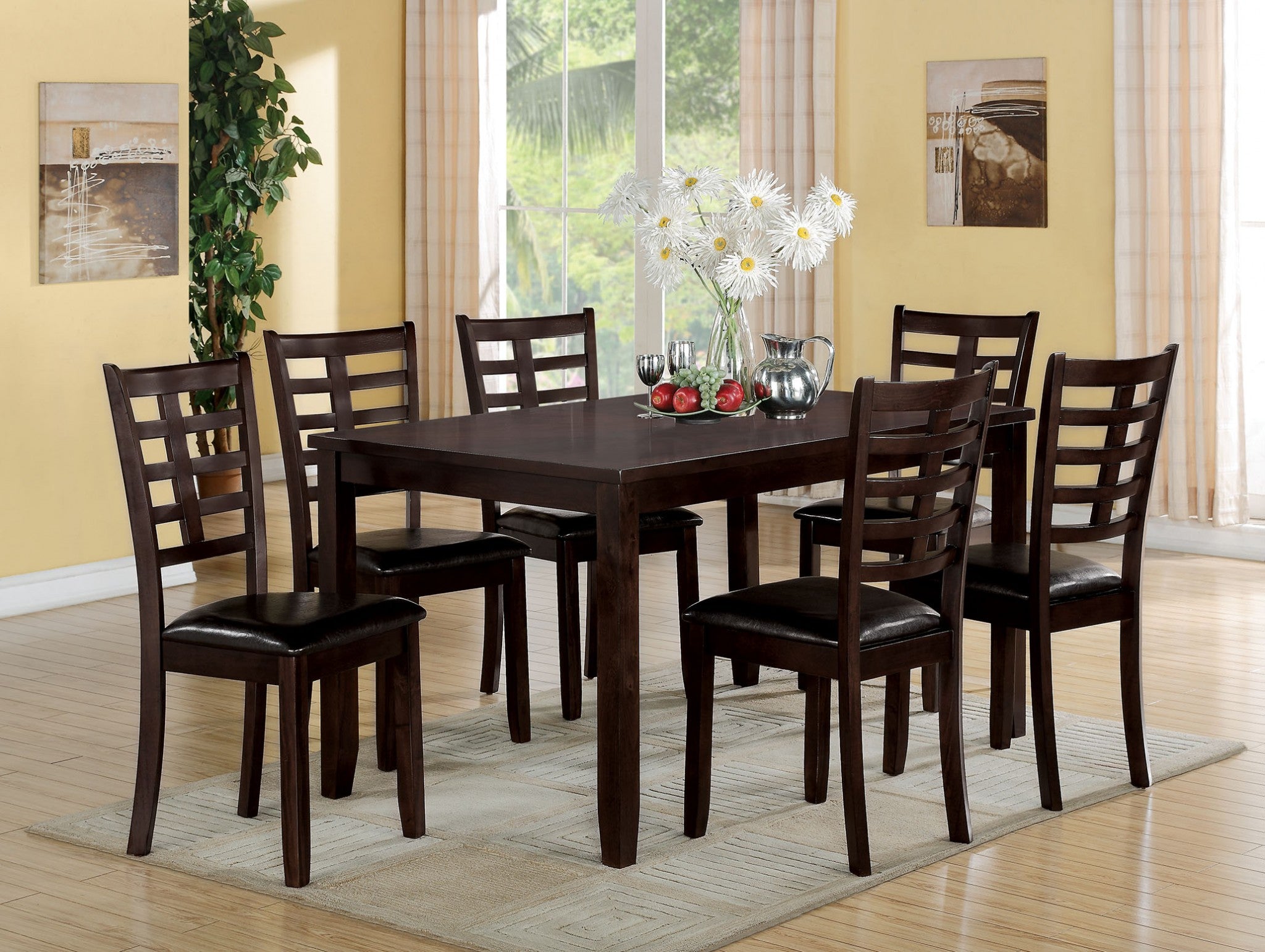 36' X 60' X 30' 7Pc Espresso  Espresso Pu Dining Set