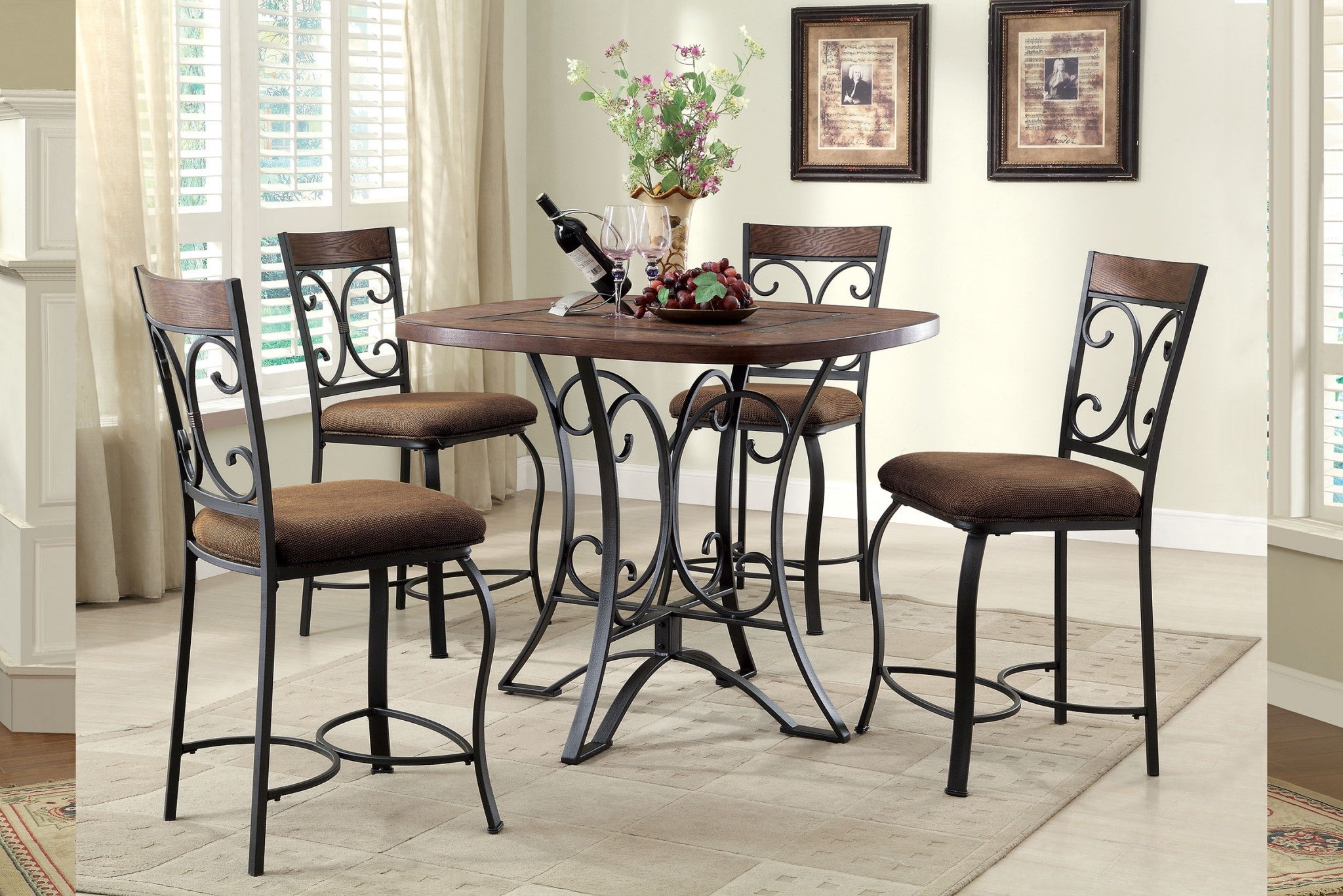 Counter Height Table, Cherry & Antique Black - Slate, MDF w/Wood Veneer, Cherry & Antique Black