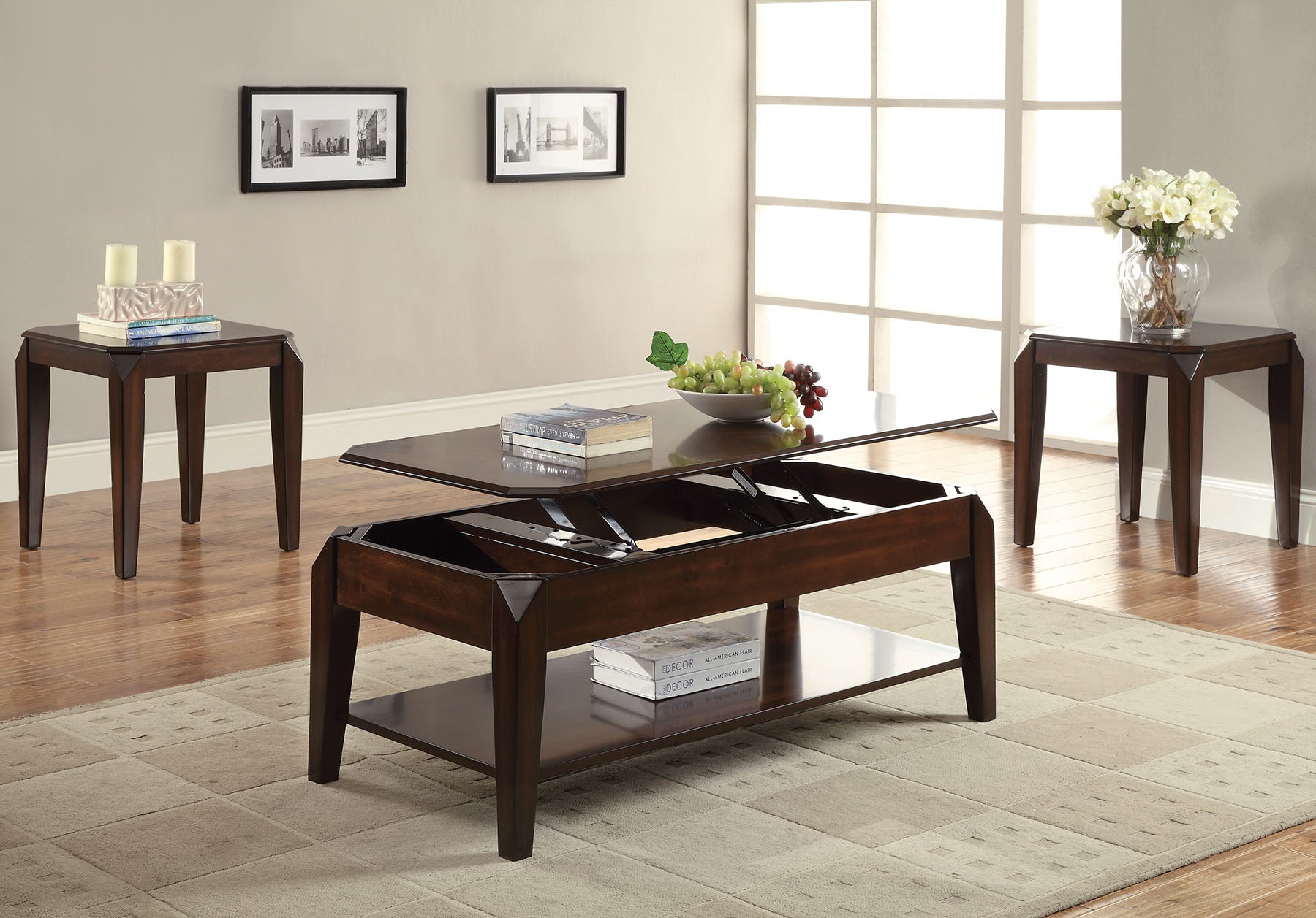 47' X 23' X 19' Walnut Coffee Table With Lift Top