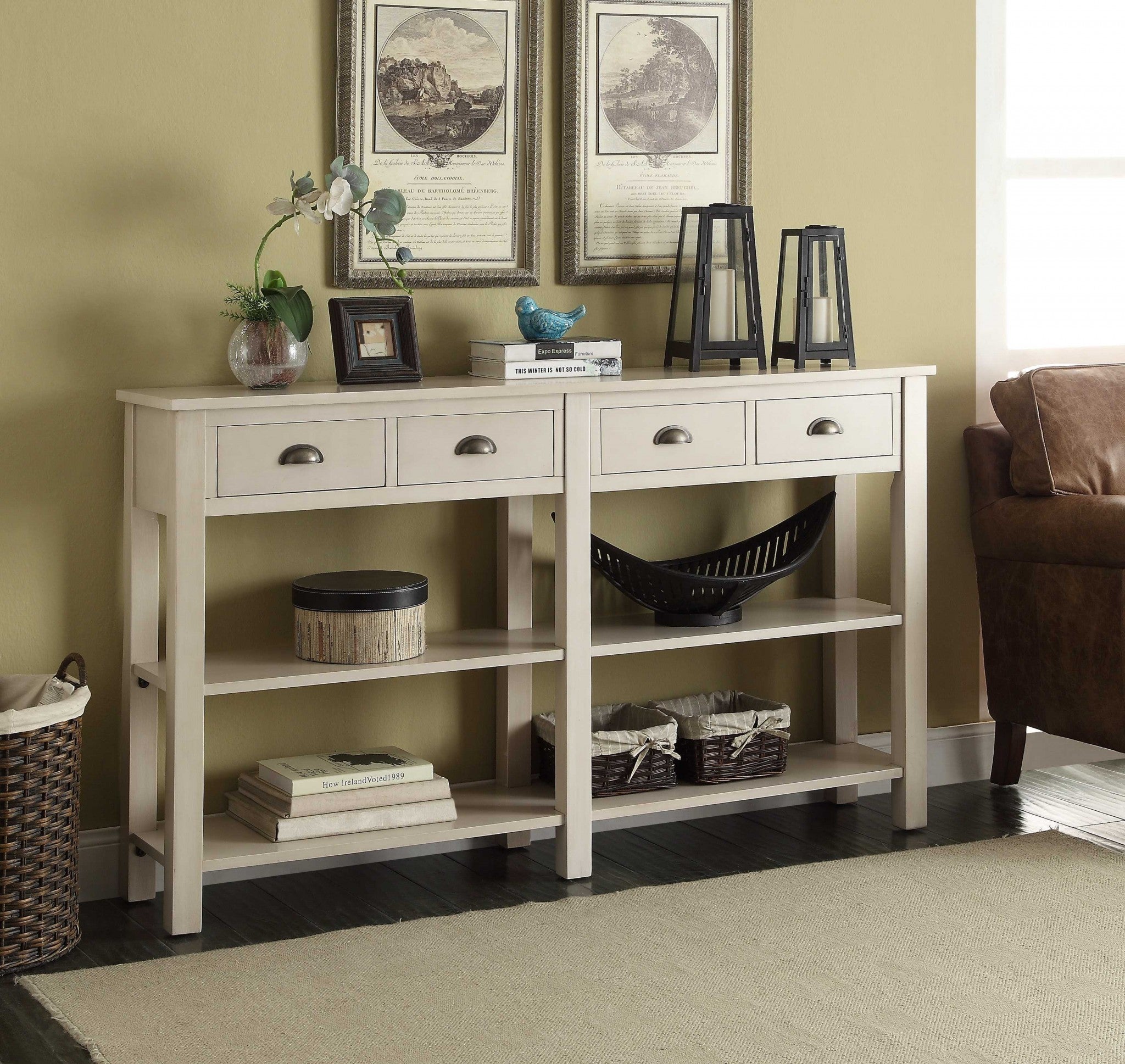 60' X 12' X 35' Cream Wooden Console Table