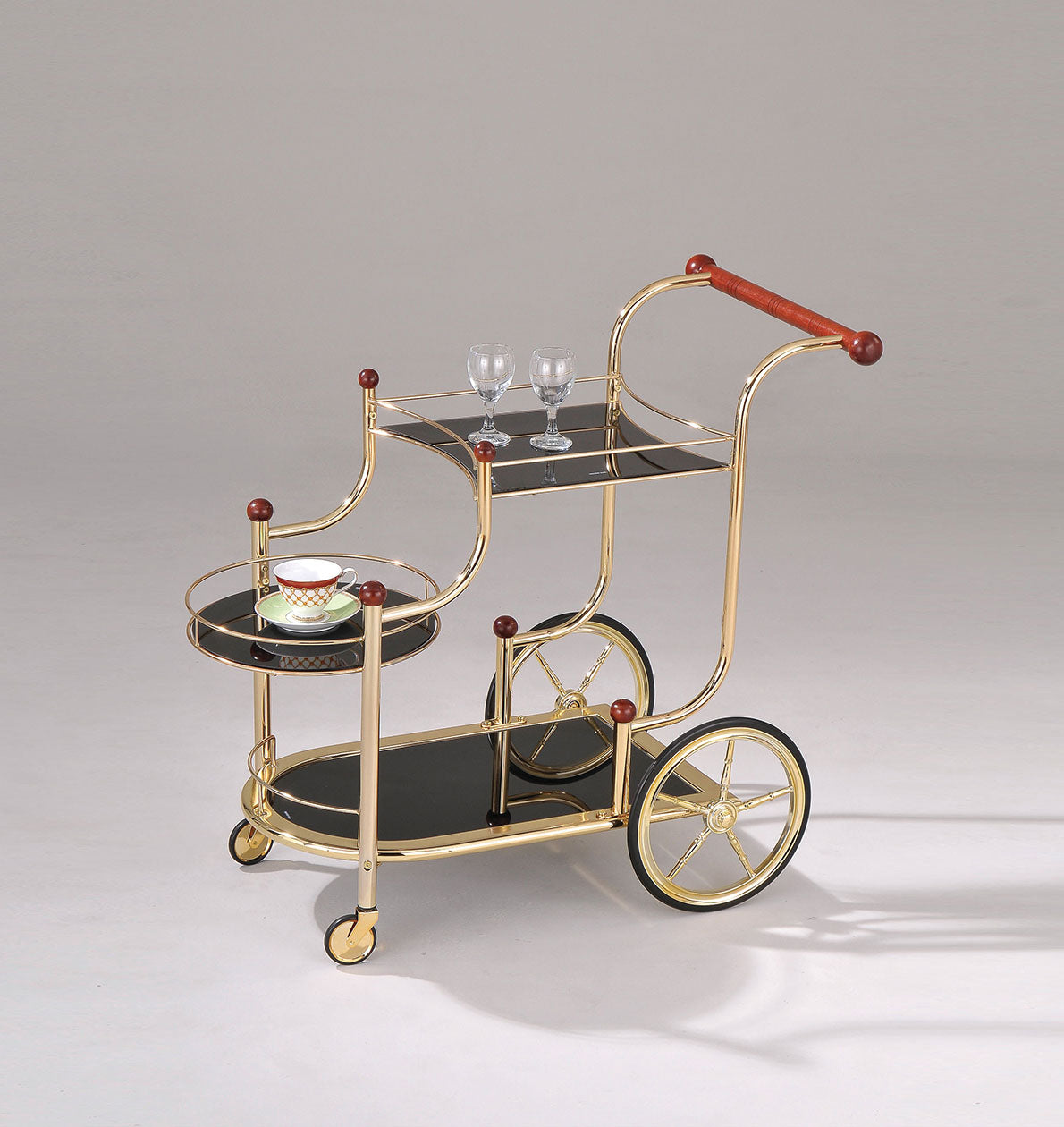 38' X 21' X 33' Golden Plated And Black Glass Serving Cart