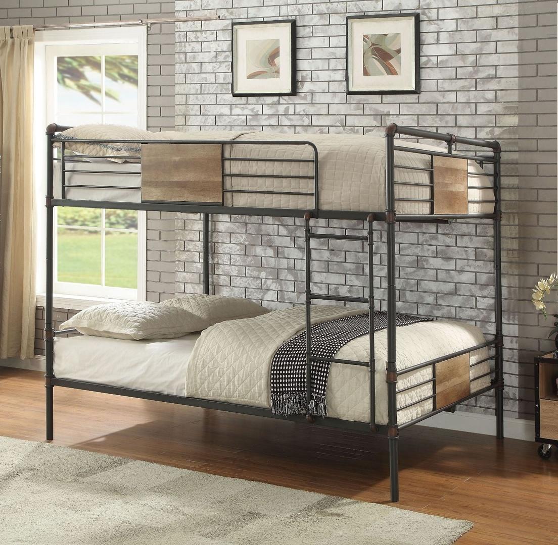 83' X 65' X 68' Sandy Black  Dark Bronze HandBrushed Queen Over Queen Bunk Bed