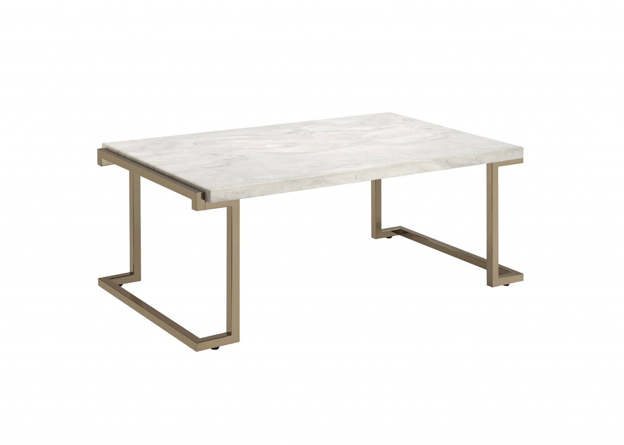 Rectangular Marble Top with Champagne Metal Base Cofee Table