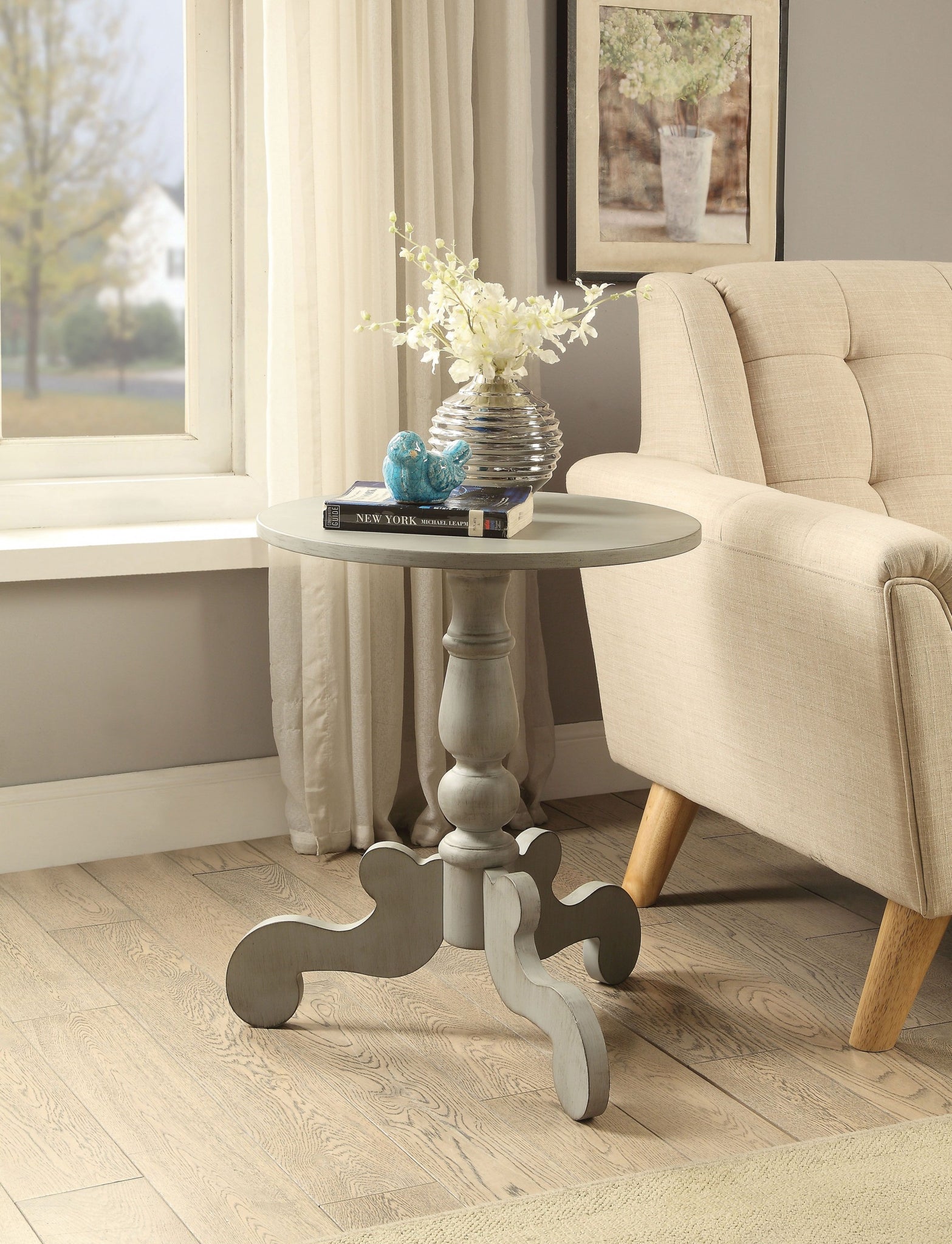 Ornate Slate Gray Wooden Side Table