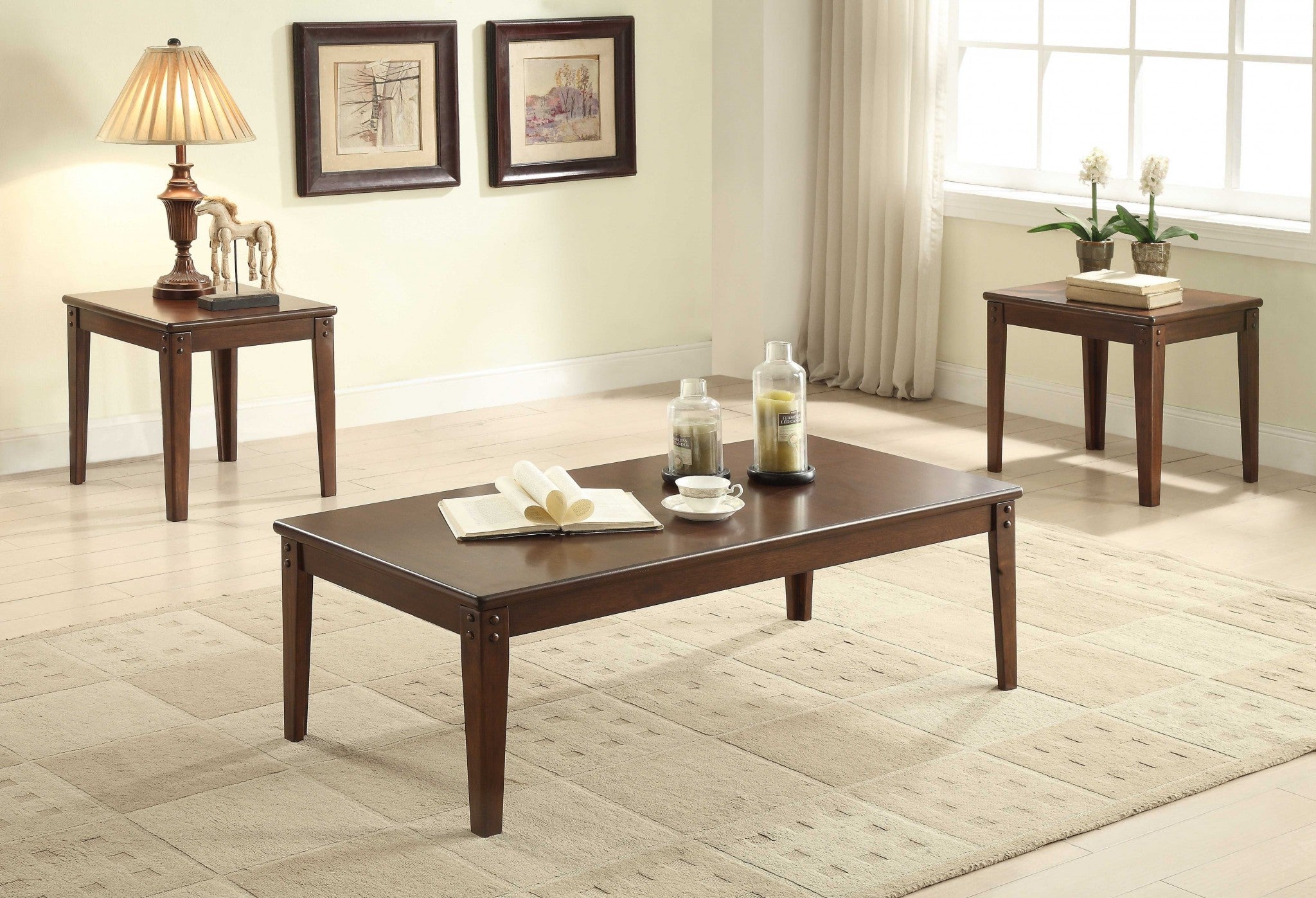 3 Piece Pack Coffee And End Table Set In Walnut - Mdf Walnut