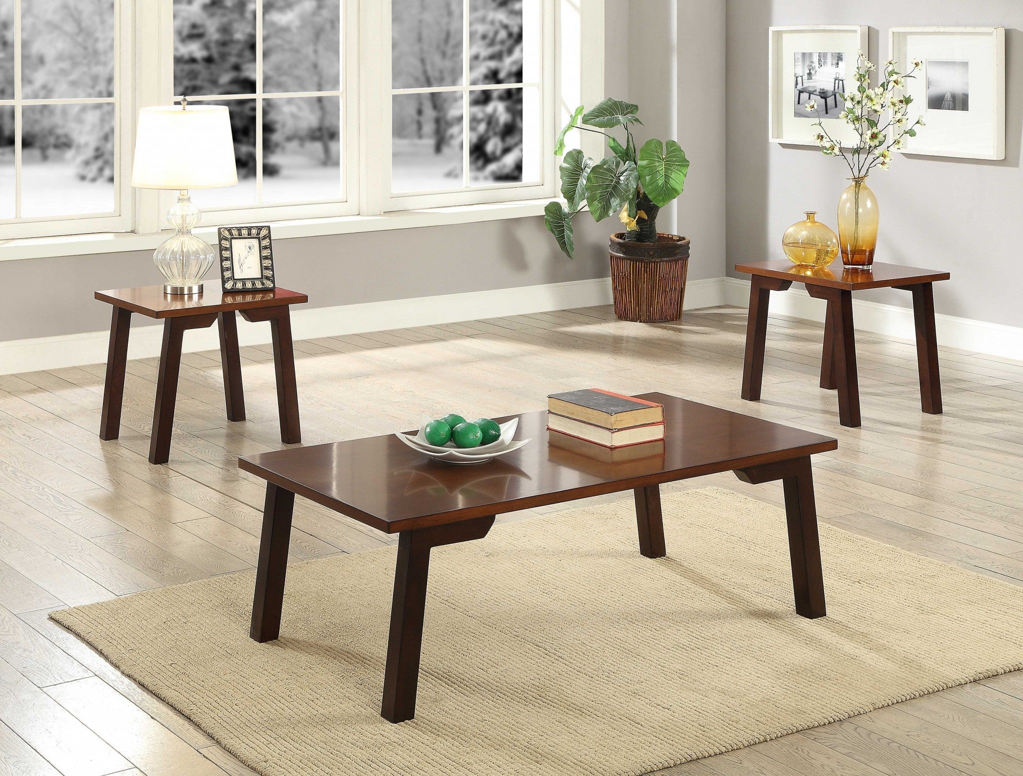 48" X 24" X 16" 3pc Walnut Pack Coffee And End Table Set