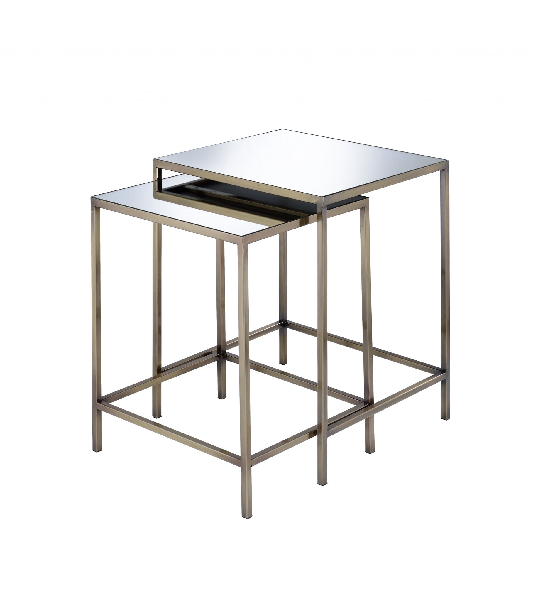 Set of Two Modern Glass and Metal Nesting Tables