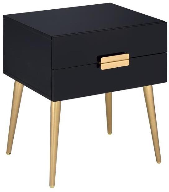 Sleek Black And Gold Two Drawer End Table