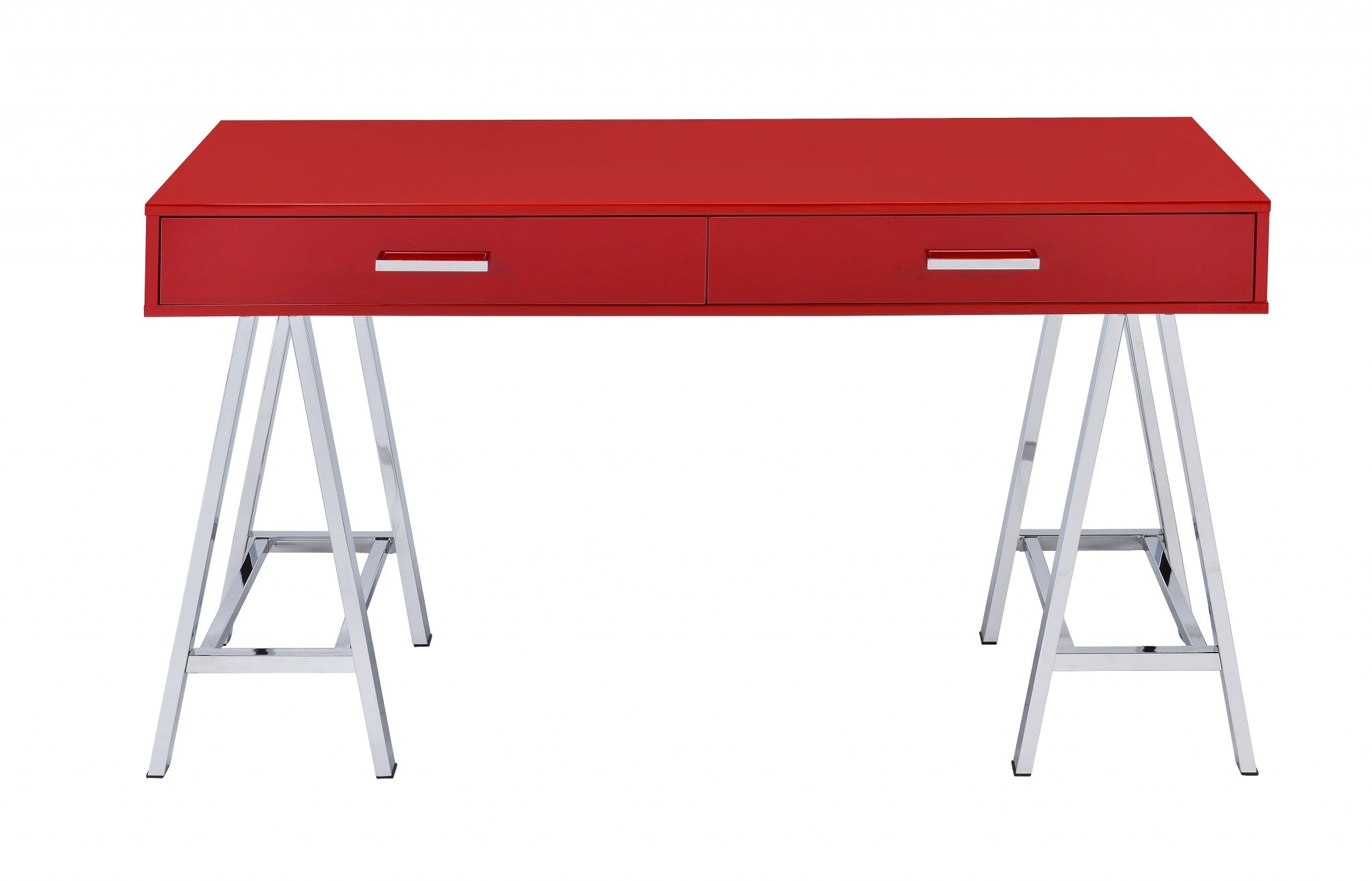 54" X 22" X 31" Red And Chrome Glossy Polyester Desk