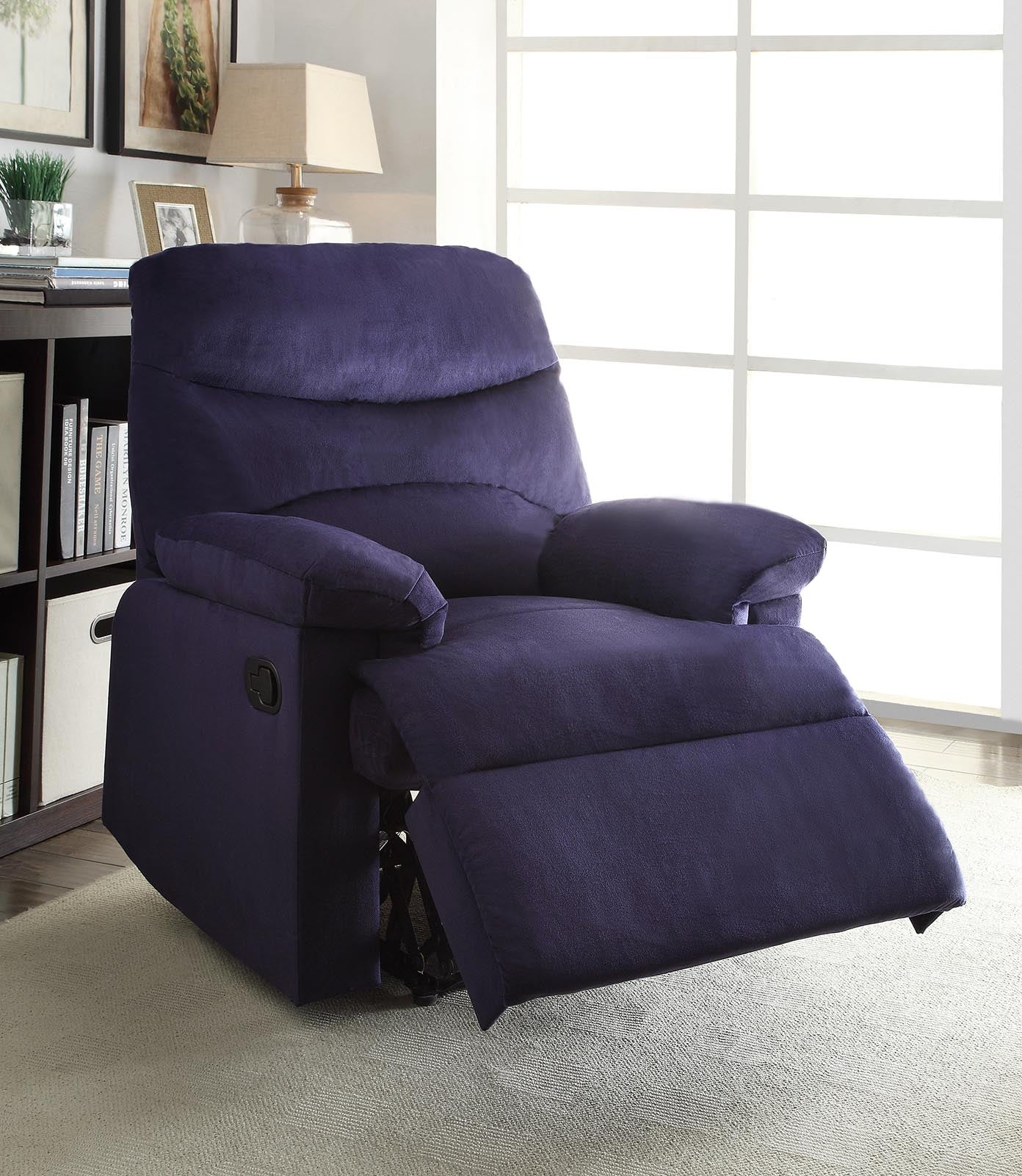 Blue Woven Fabric Upholstered Recliner with Knock Down Back