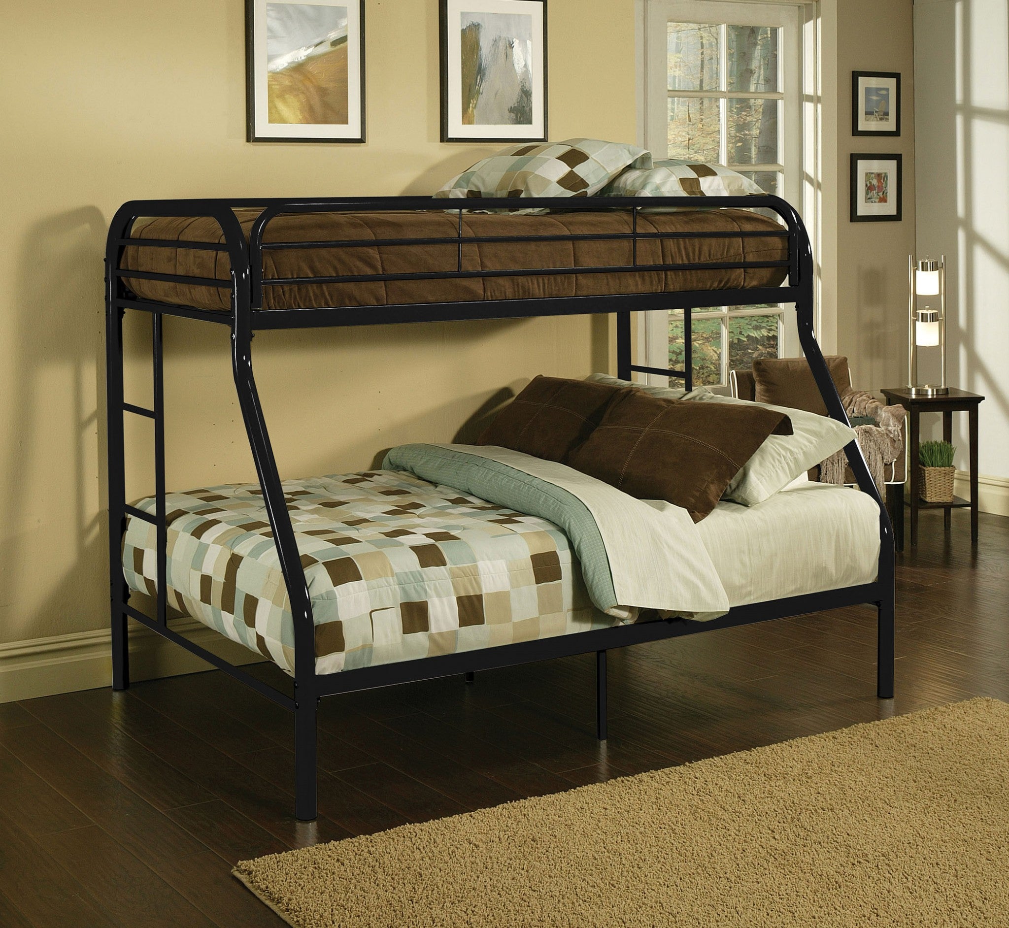 84' X 62' X 65' Twin Xl Over Queen Black Metal Tube Bunk Bed