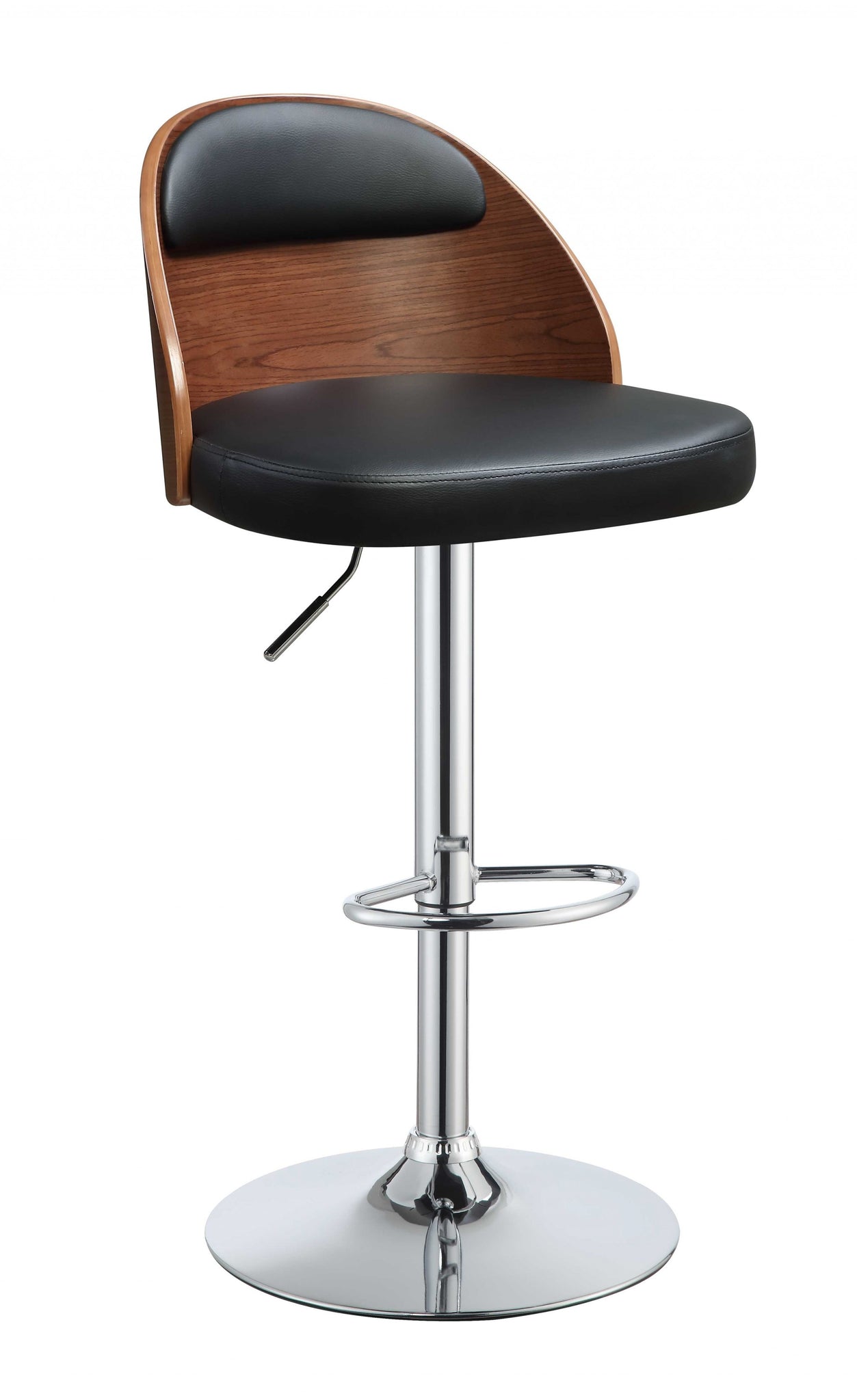 Black Leather Walnut Wooden Back Adjustable Stool