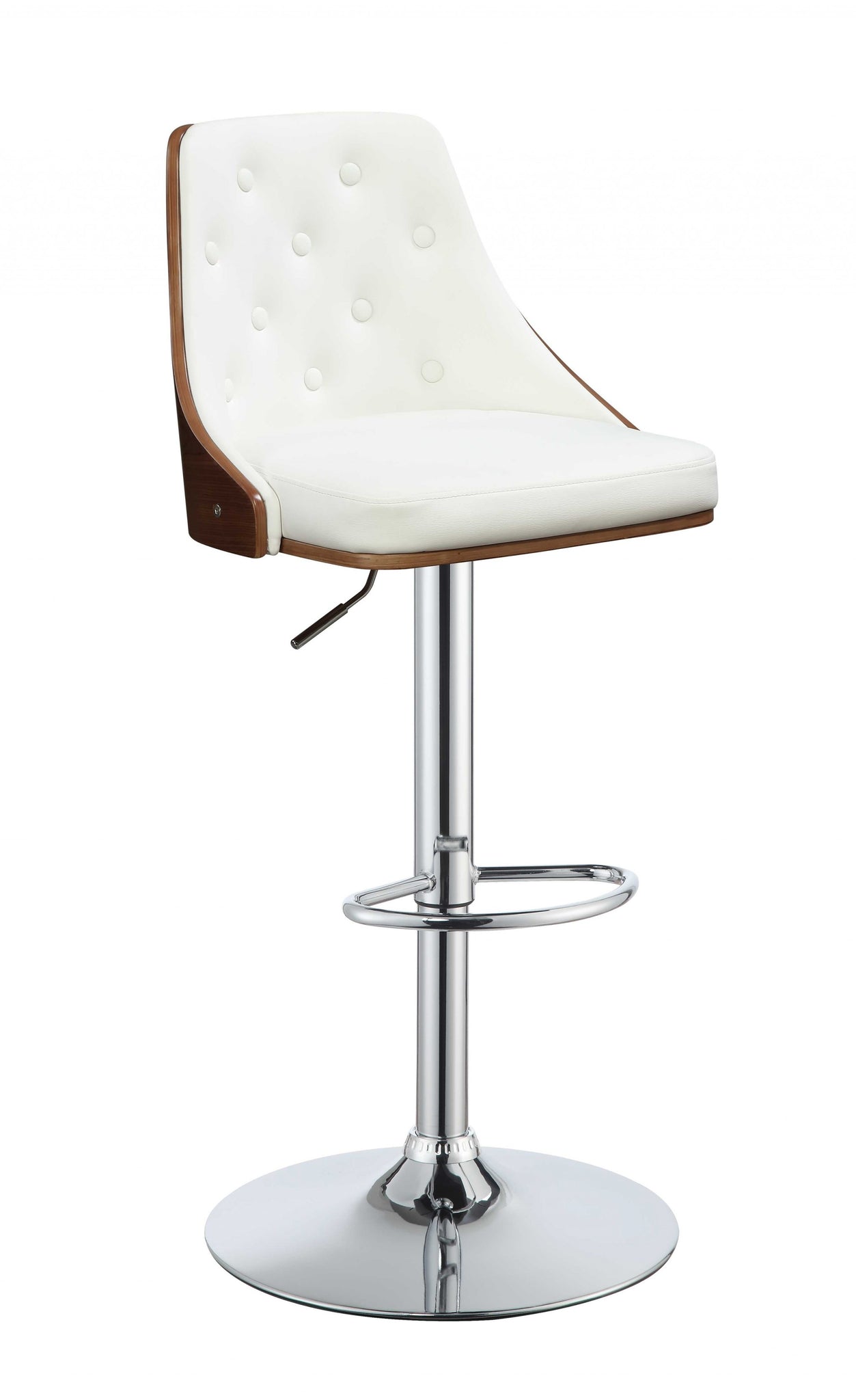 33' Cream White Faux Leather Adjustable Swivel Bar Stool with Metal Base