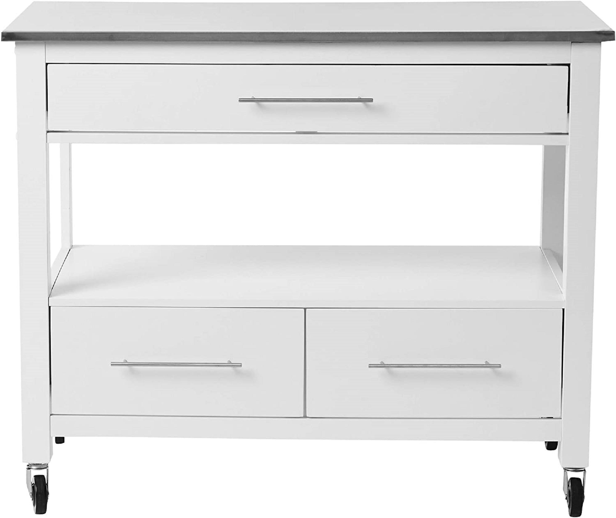 White and Stainless Rolling Kitchen Island or Bar Cart