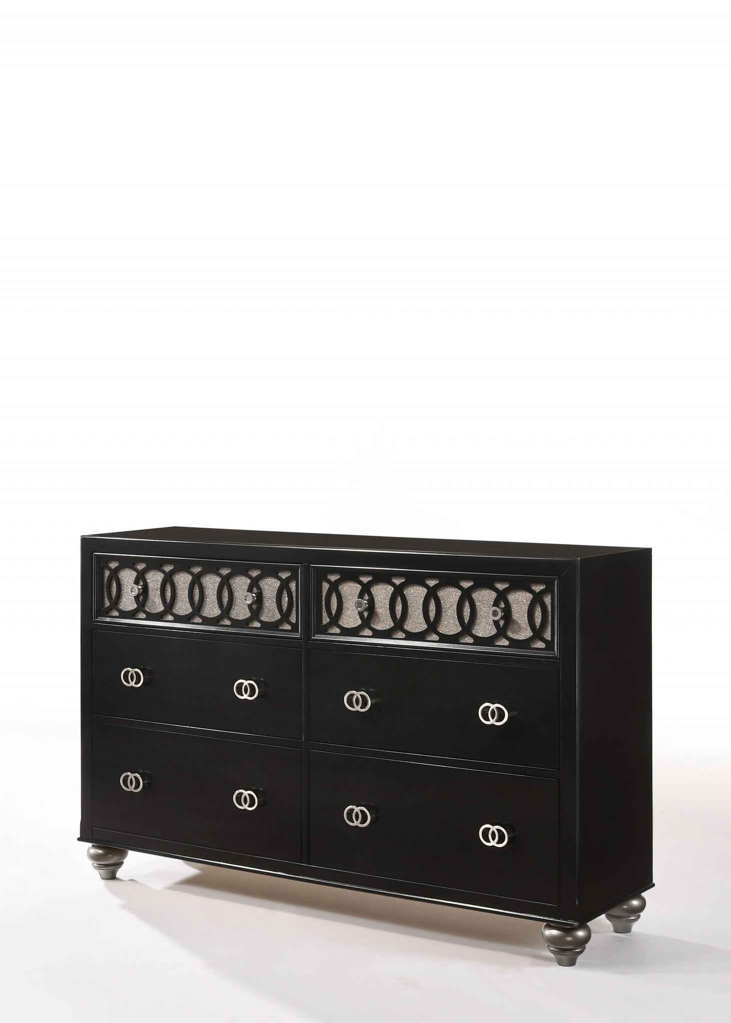 59' X 16' X 38' Black Engineered Wood And Nickel Brushed Metal Dresser