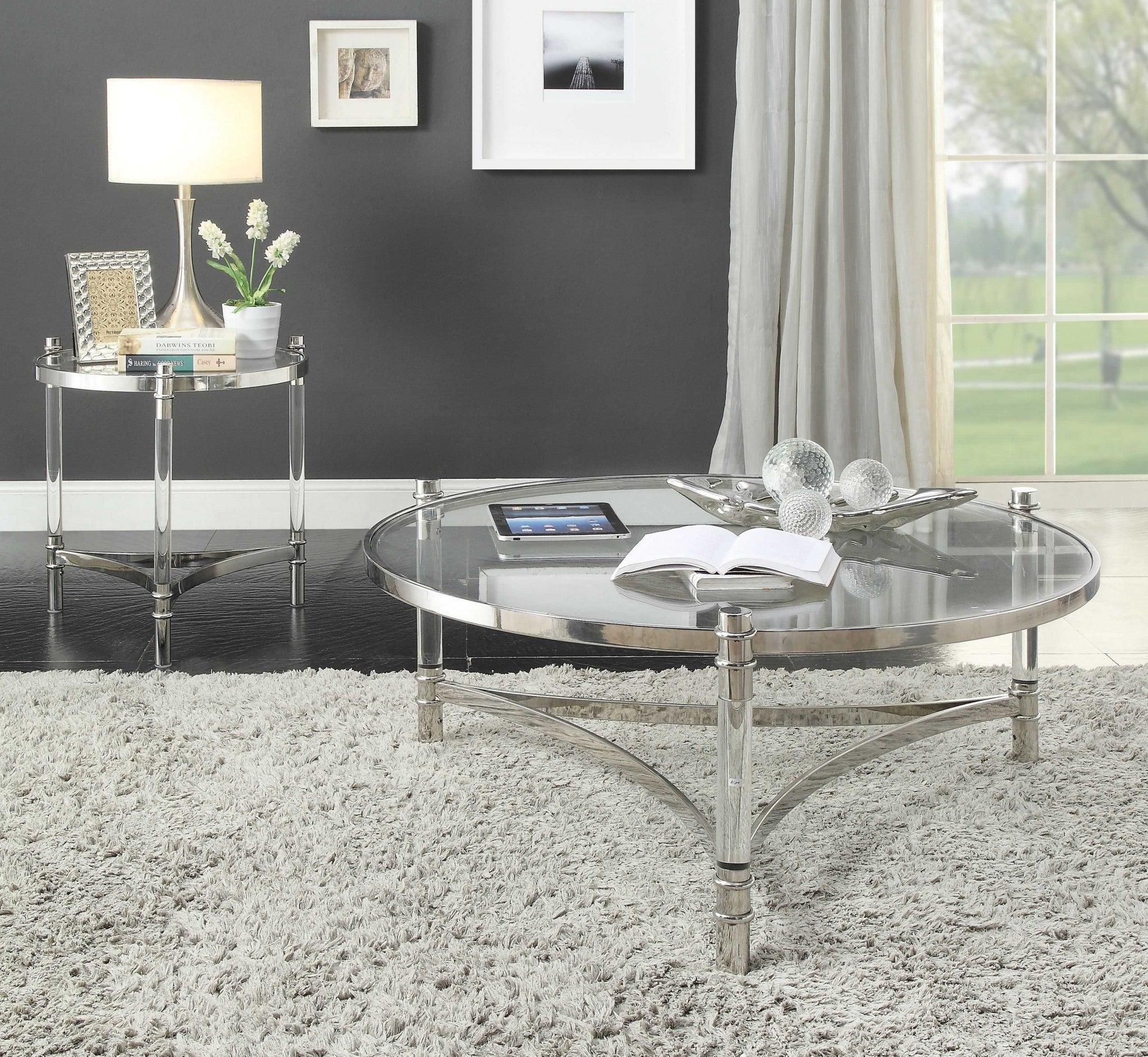 41' X 41' X 17' Clear Acrylic Stainless Steel And Clear Glass Coffee Table